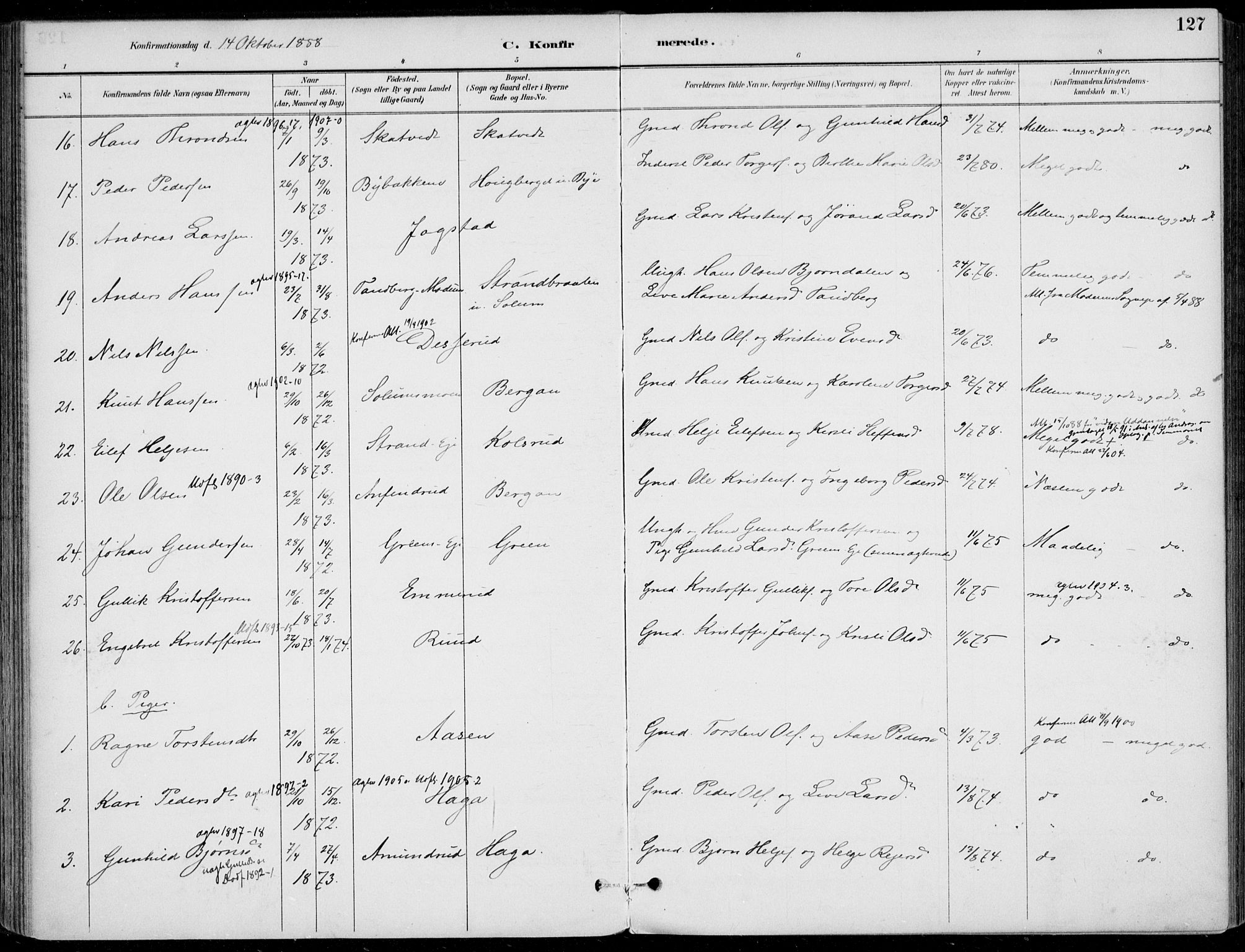 Sigdal kirkebøker, AV/SAKO-A-245/F/Fb/L0001: Parish register (official) no. II 1, 1888-1900, p. 127