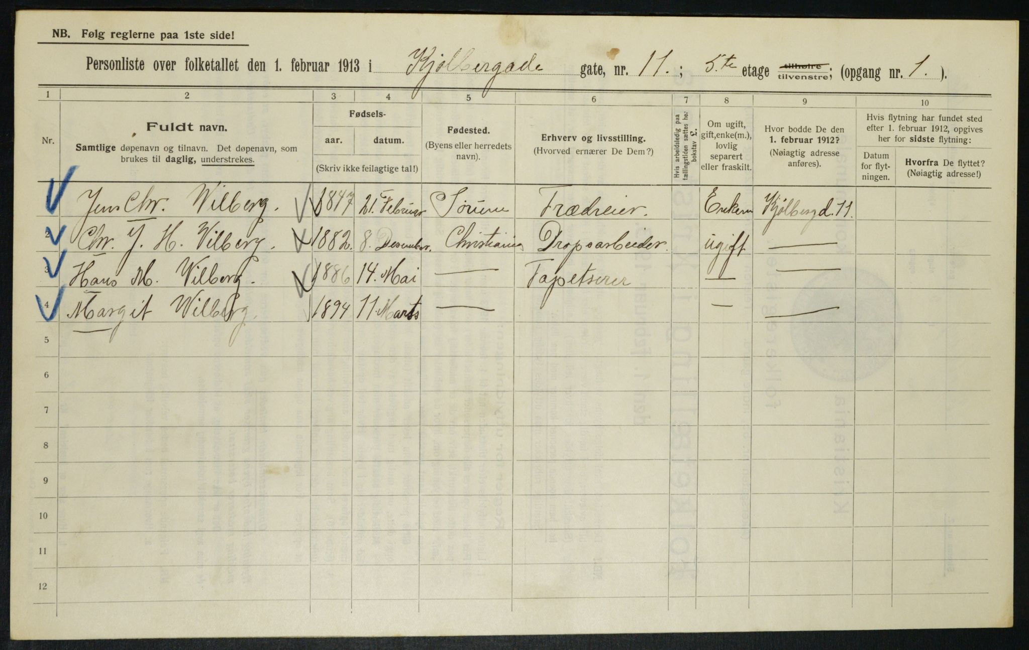 OBA, Municipal Census 1913 for Kristiania, 1913, p. 51241