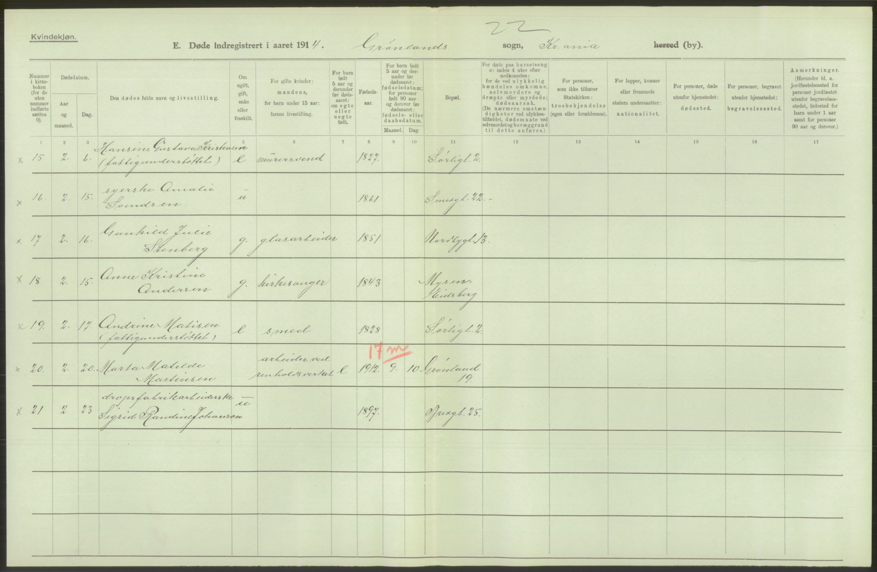 Statistisk sentralbyrå, Sosiodemografiske emner, Befolkning, AV/RA-S-2228/D/Df/Dfb/Dfbd/L0008: Kristiania: Døde, 1914, p. 542