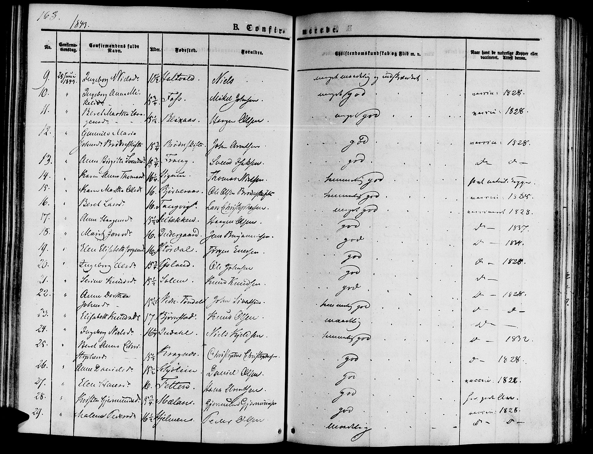 Ministerialprotokoller, klokkerbøker og fødselsregistre - Sør-Trøndelag, SAT/A-1456/646/L0610: Parish register (official) no. 646A08, 1837-1847, p. 163
