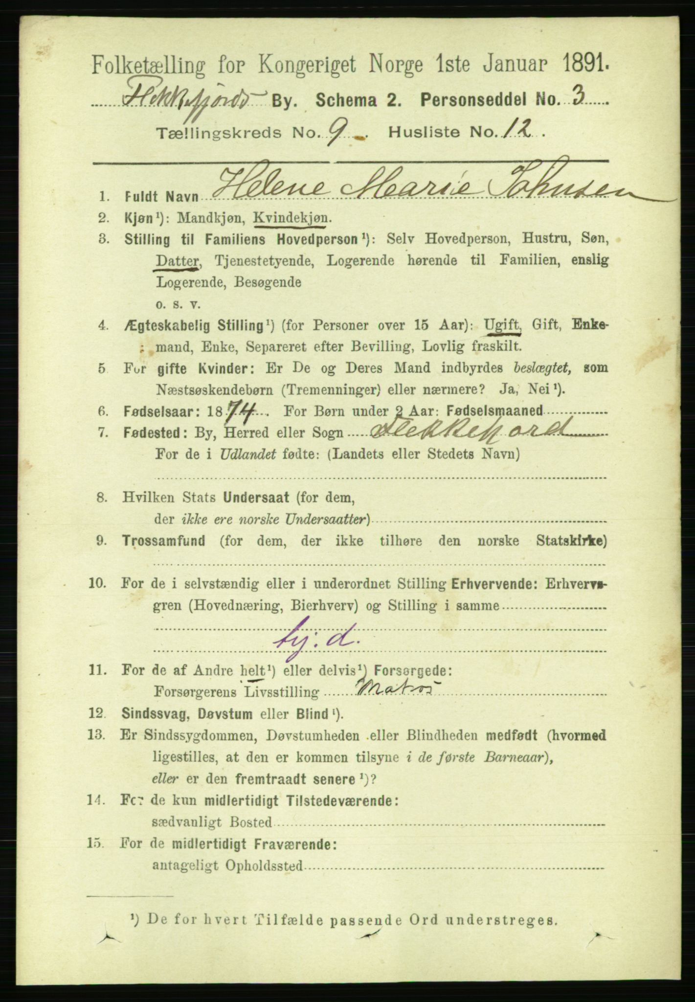 RA, 1891 census for 1004 Flekkefjord, 1891, p. 1525