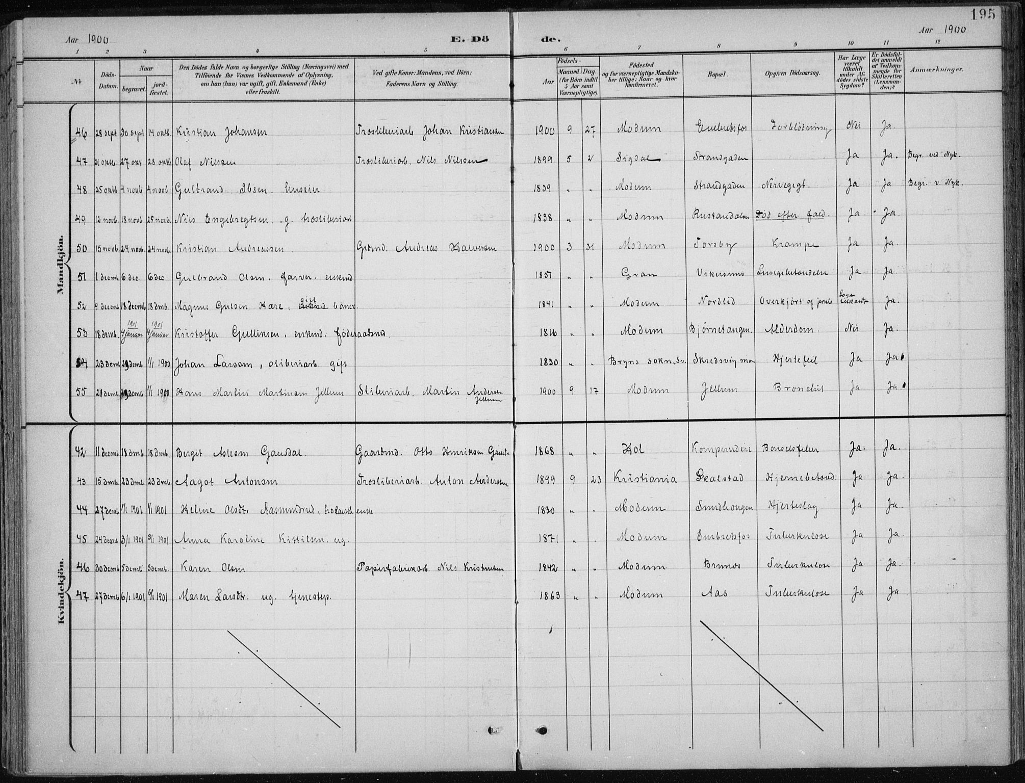 Modum kirkebøker, AV/SAKO-A-234/F/Fa/L0013: Parish register (official) no. 13, 1899-1907, p. 195