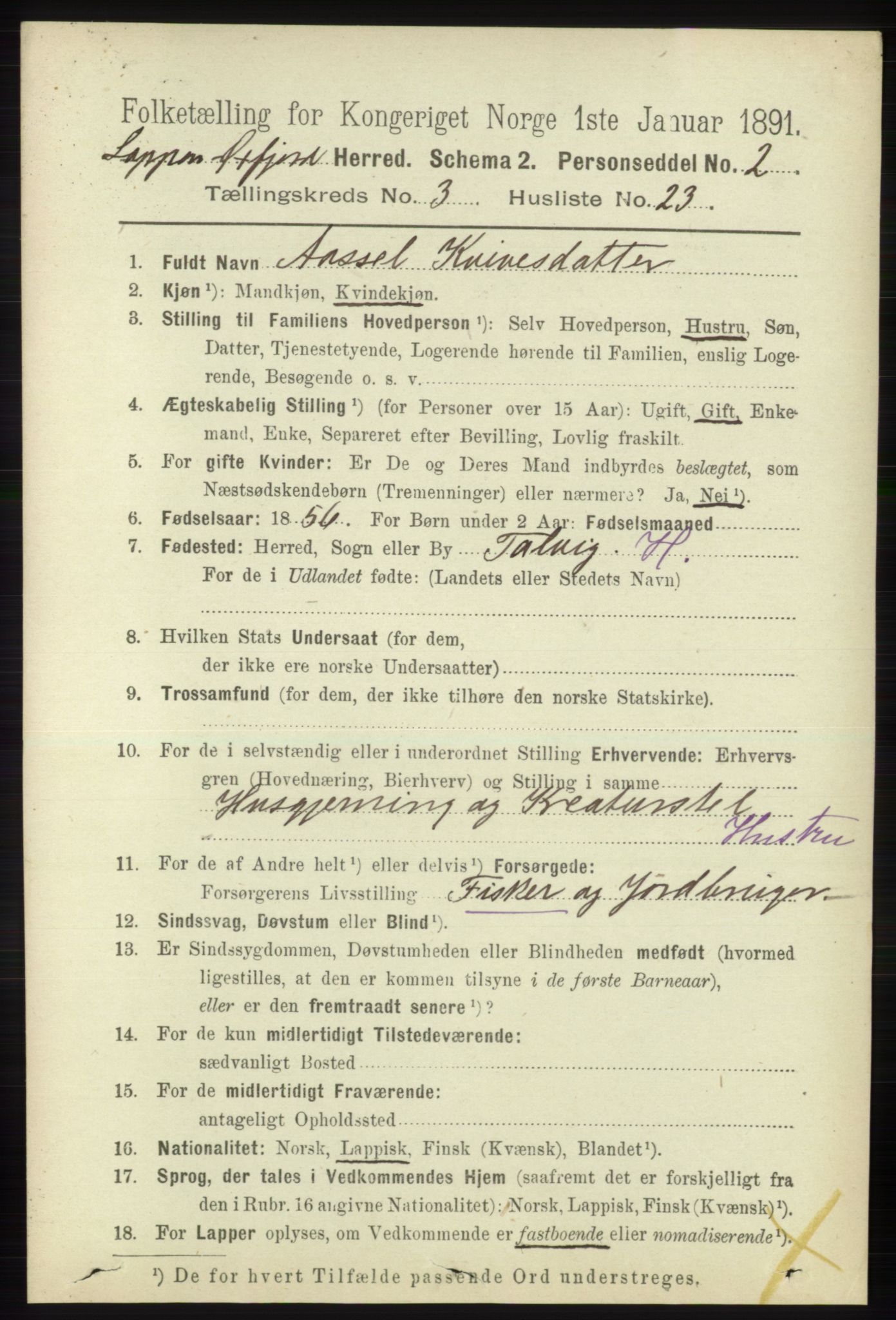 RA, 1891 census for 2014 Loppa, 1891, p. 801