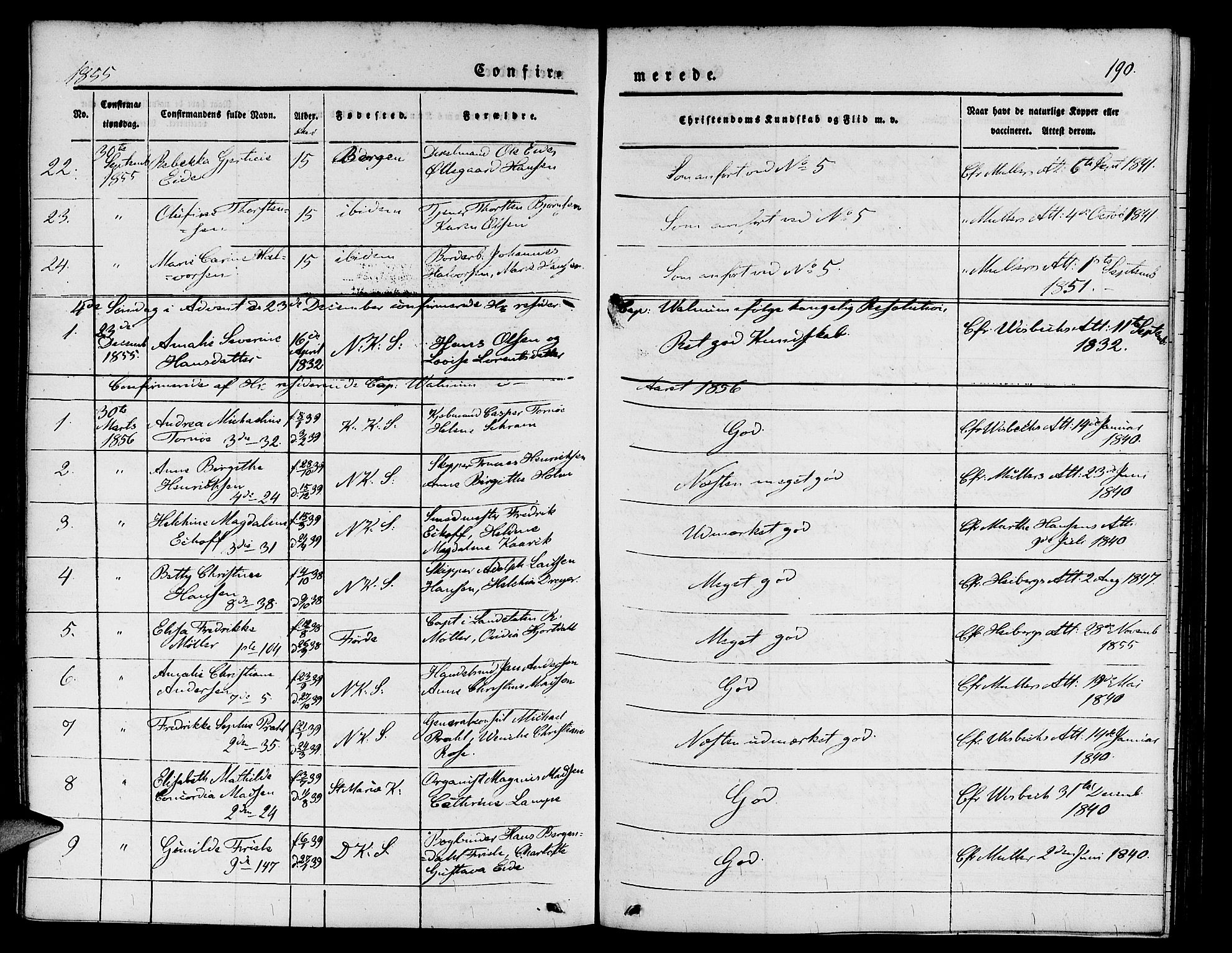Nykirken Sokneprestembete, SAB/A-77101/H/Hab: Parish register (copy) no. C 1, 1844-1871, p. 190