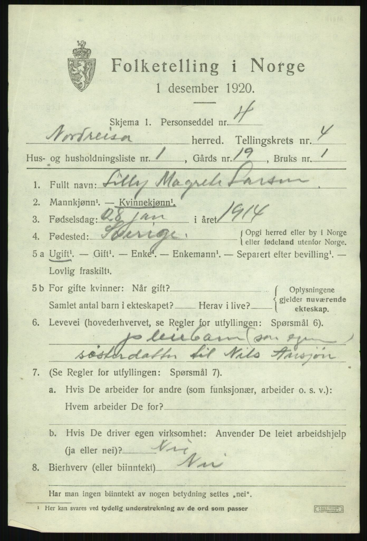 SATØ, 1920 census for Nordreisa, 1920, p. 1811