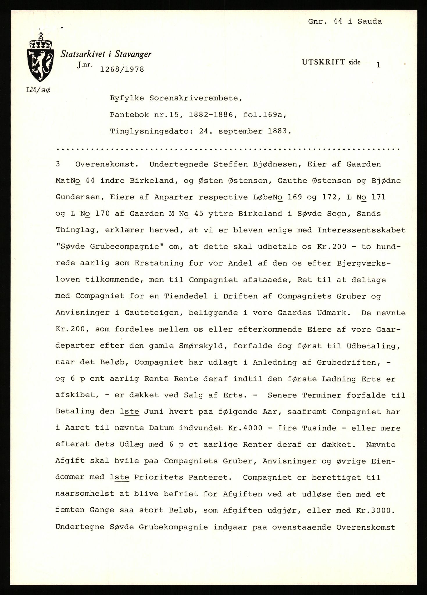 Statsarkivet i Stavanger, AV/SAST-A-101971/03/Y/Yj/L0008: Avskrifter sortert etter gårdsnavn: Birkeland indre - Bjerge, 1750-1930, p. 26