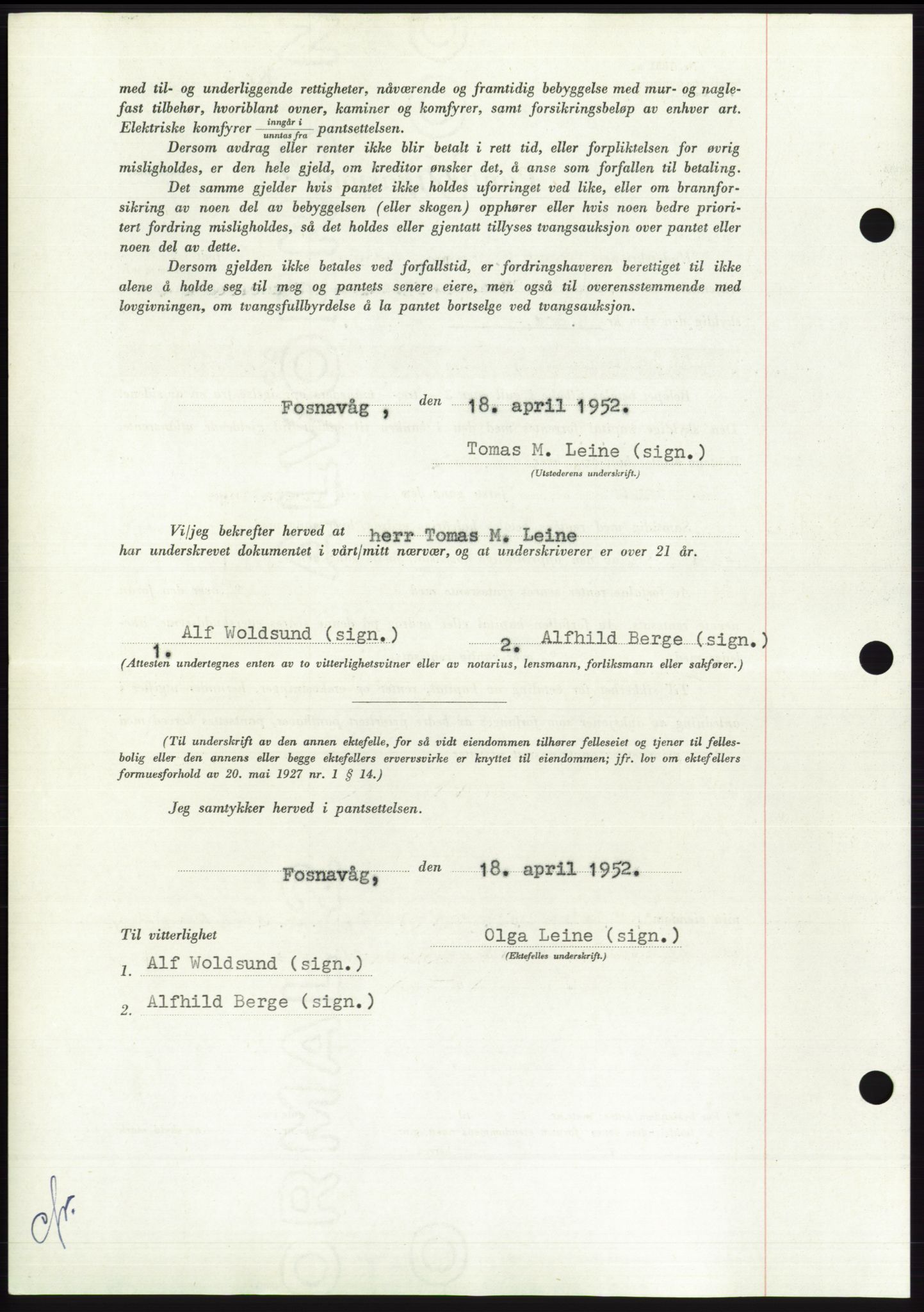 Søre Sunnmøre sorenskriveri, AV/SAT-A-4122/1/2/2C/L0121: Mortgage book no. 9B, 1951-1952, Diary no: : 830/1952