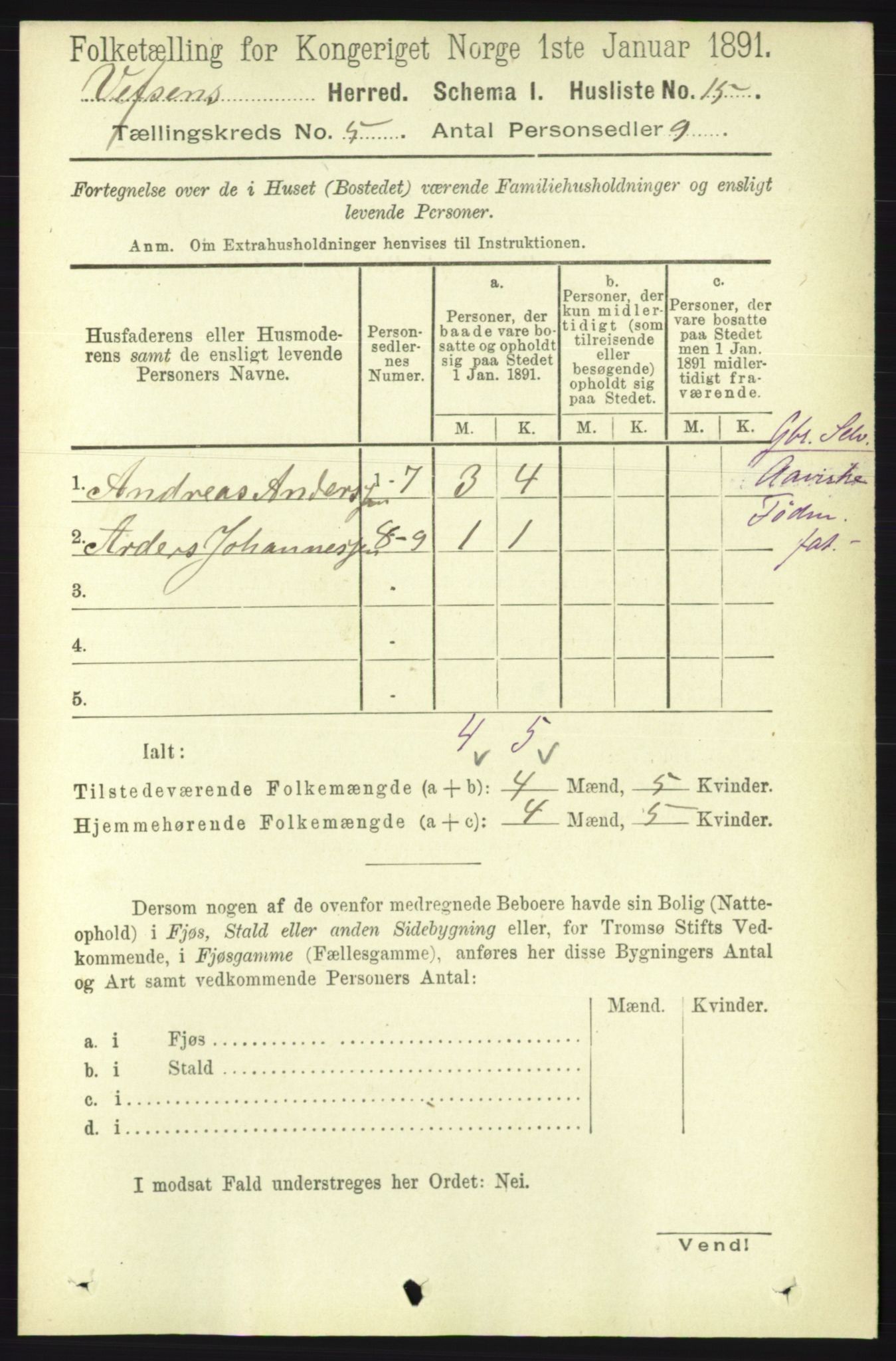 RA, 1891 census for 1824 Vefsn, 1891, p. 2016