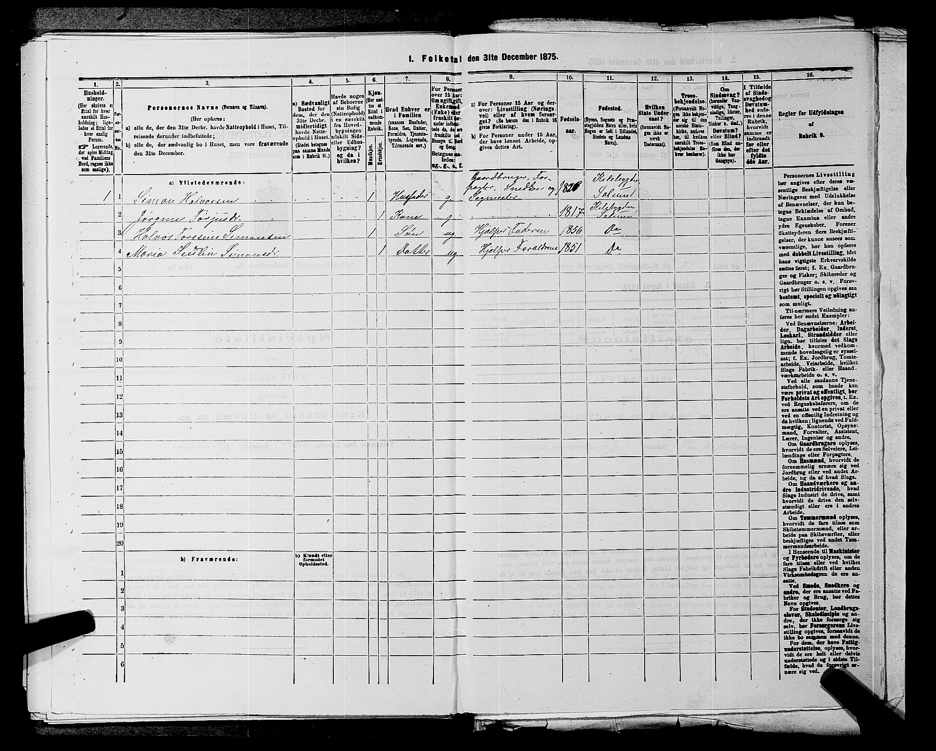 SAKO, 1875 census for 0818P Solum, 1875, p. 1960