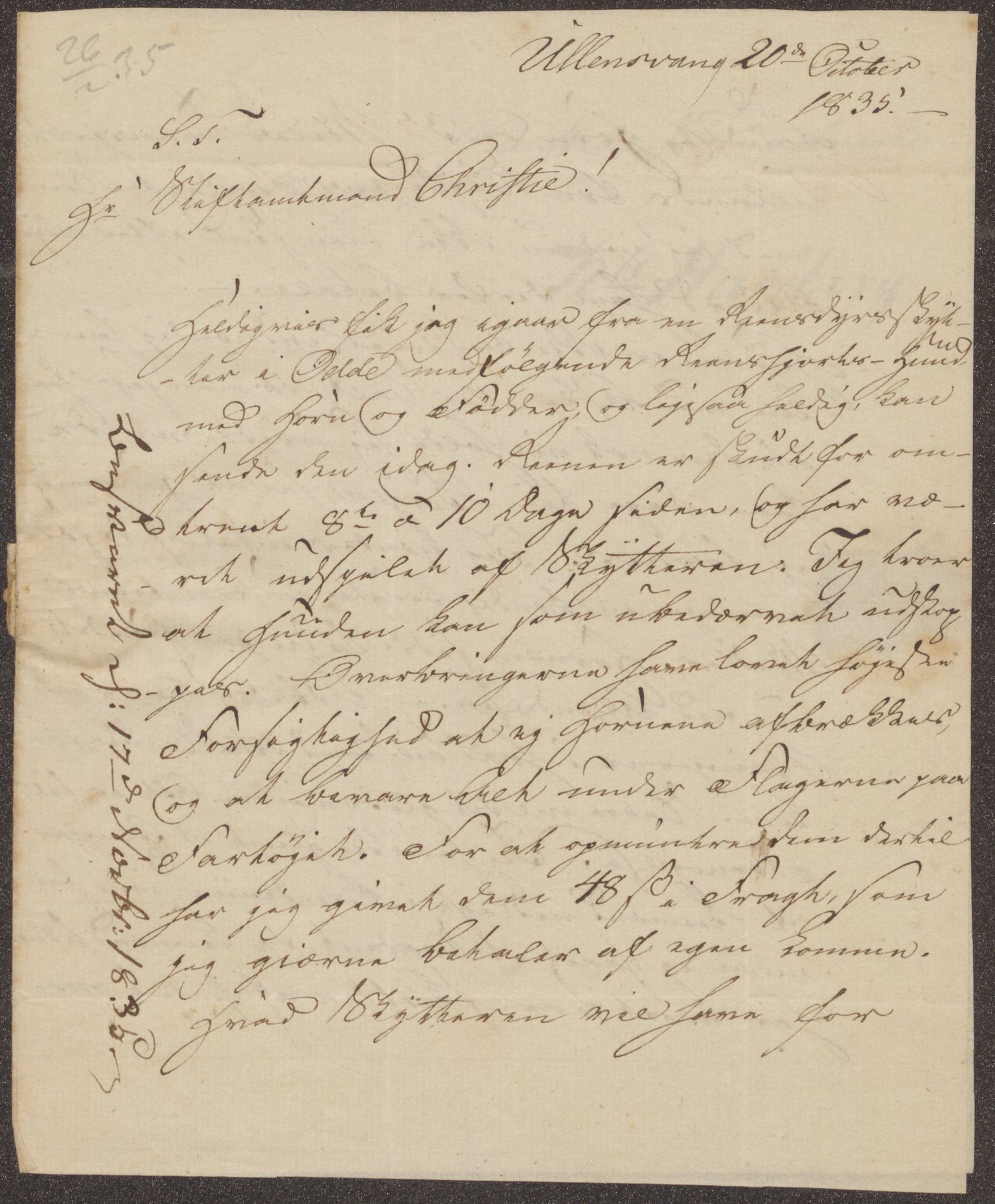 Bergens Museum, UMB/A007/D/Da/L0007/0003: Innkommende brev 1834 - 1835 / Innkommende brev 1835, 1835