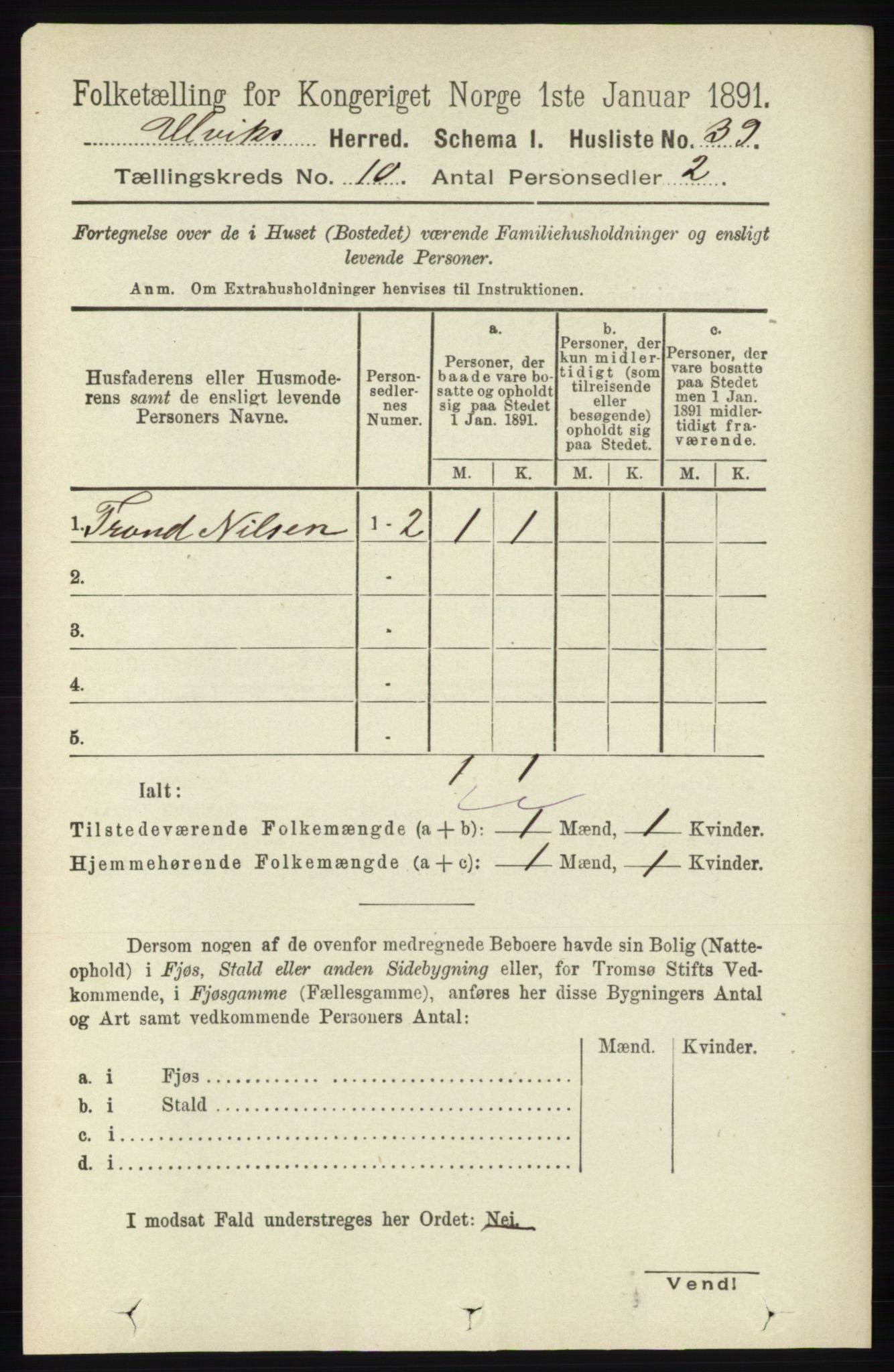 RA, 1891 census for 1233 Ulvik, 1891, p. 3223