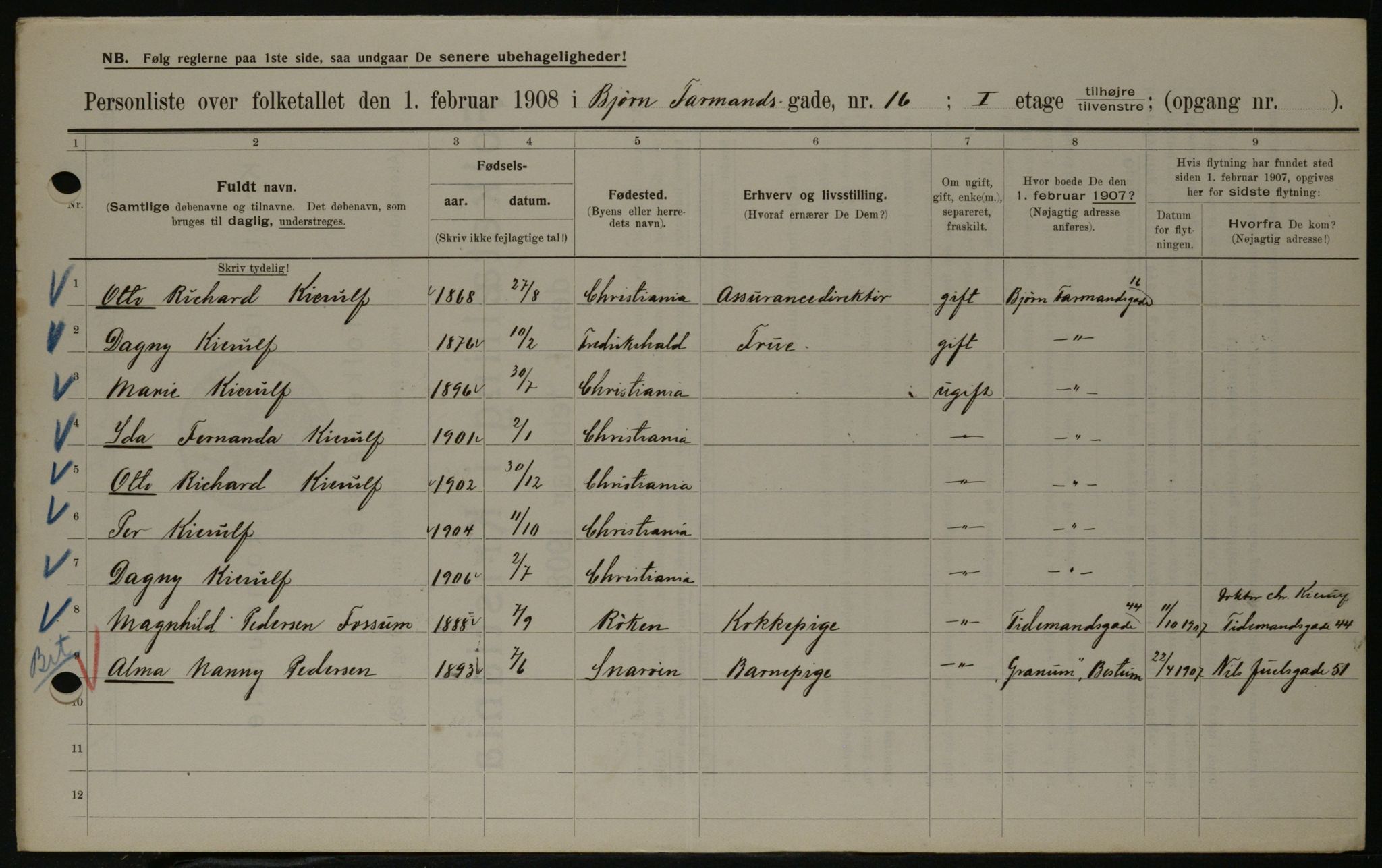 OBA, Municipal Census 1908 for Kristiania, 1908, p. 6538