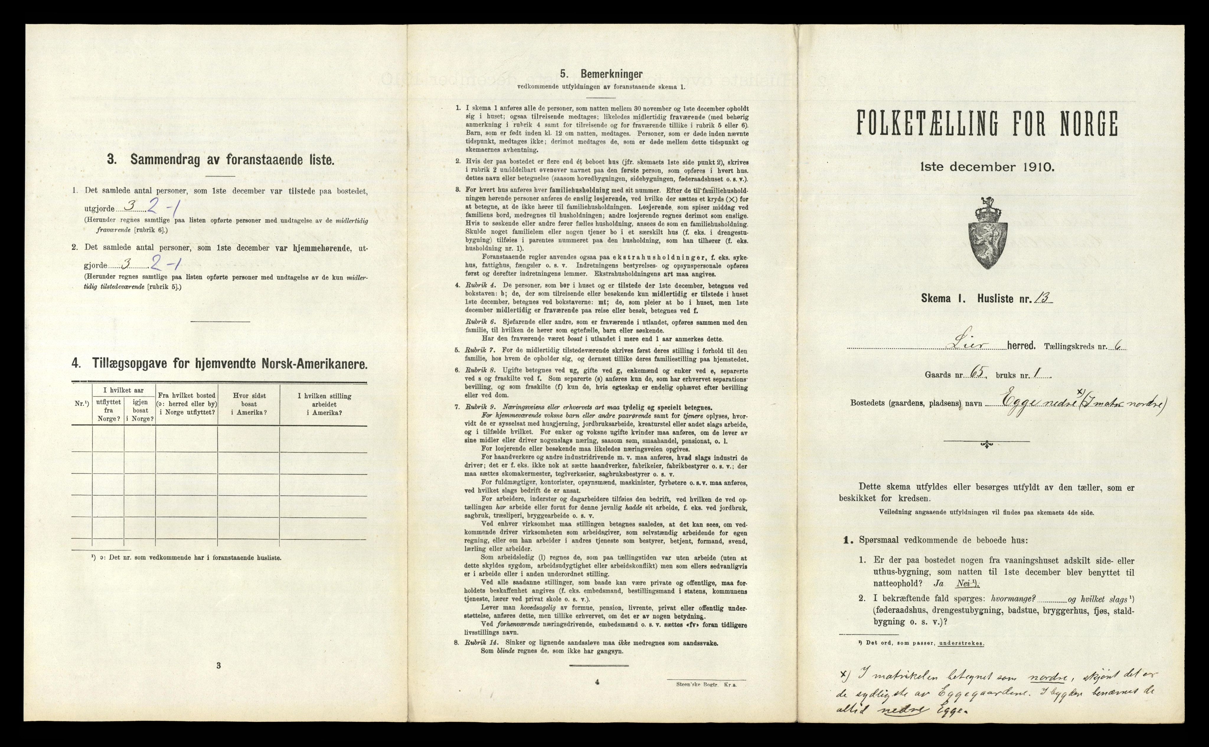 RA, 1910 census for Lier, 1910, p. 1030