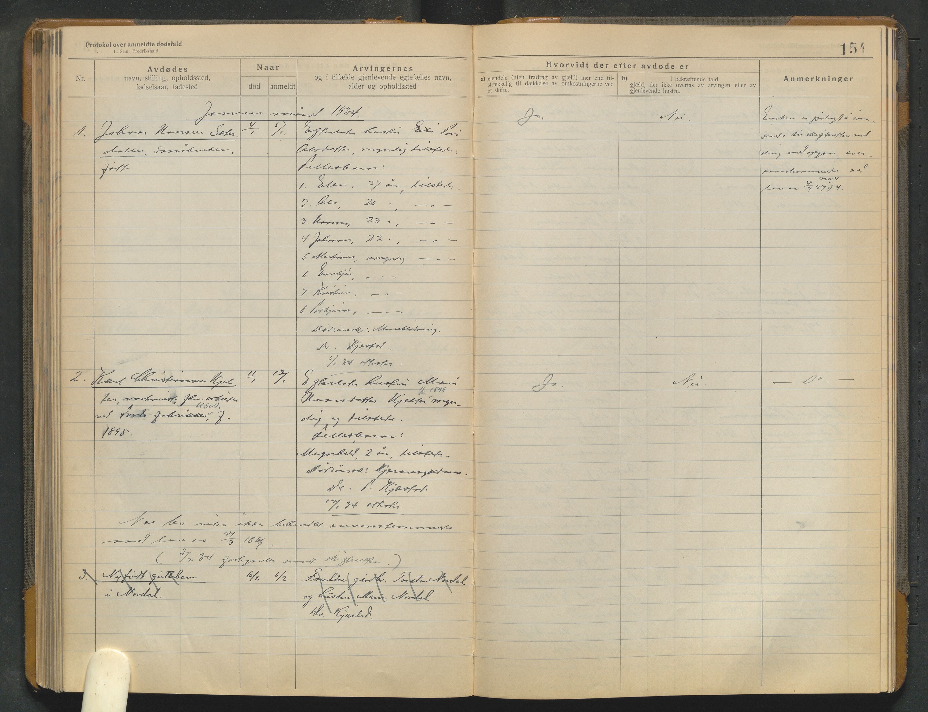 Lom lensmannskontor, AV/SAH-PGL-006/H/Ha/Haa/L0001/0004: Dødsfallsprotokoller / Dødsfallsprotokoll, 1922-1937, p. 154