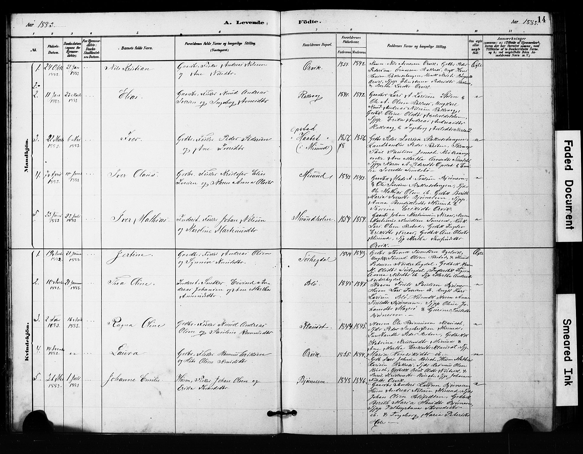 Ministerialprotokoller, klokkerbøker og fødselsregistre - Møre og Romsdal, SAT/A-1454/563/L0737: Parish register (copy) no. 563C01, 1878-1916, p. 14