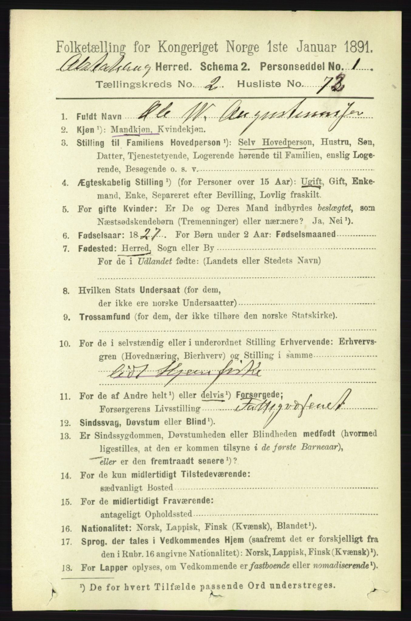 RA, 1891 census for 1820 Alstahaug, 1891, p. 1027