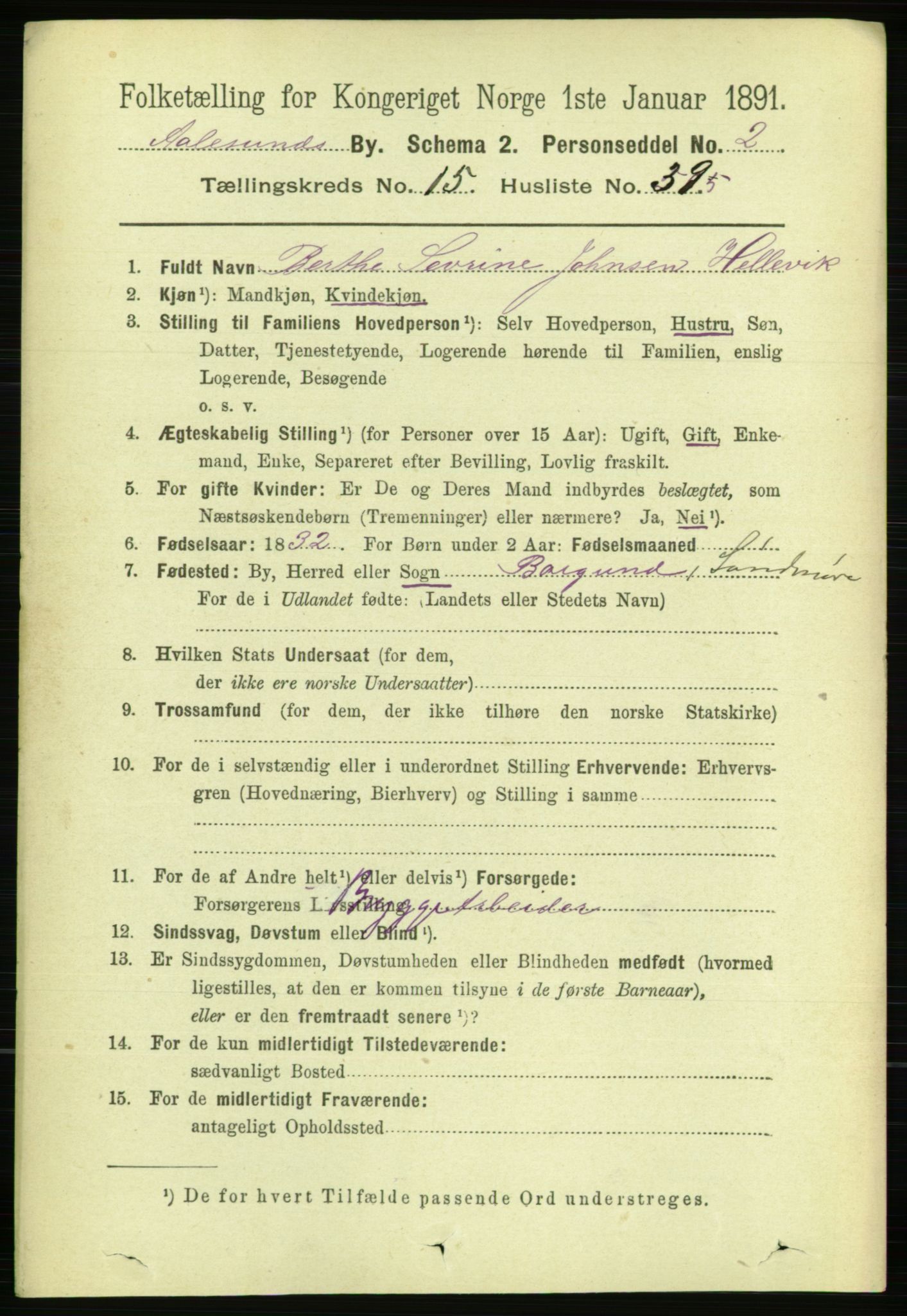 RA, 1891 census for 1501 Ålesund, 1891, p. 9502