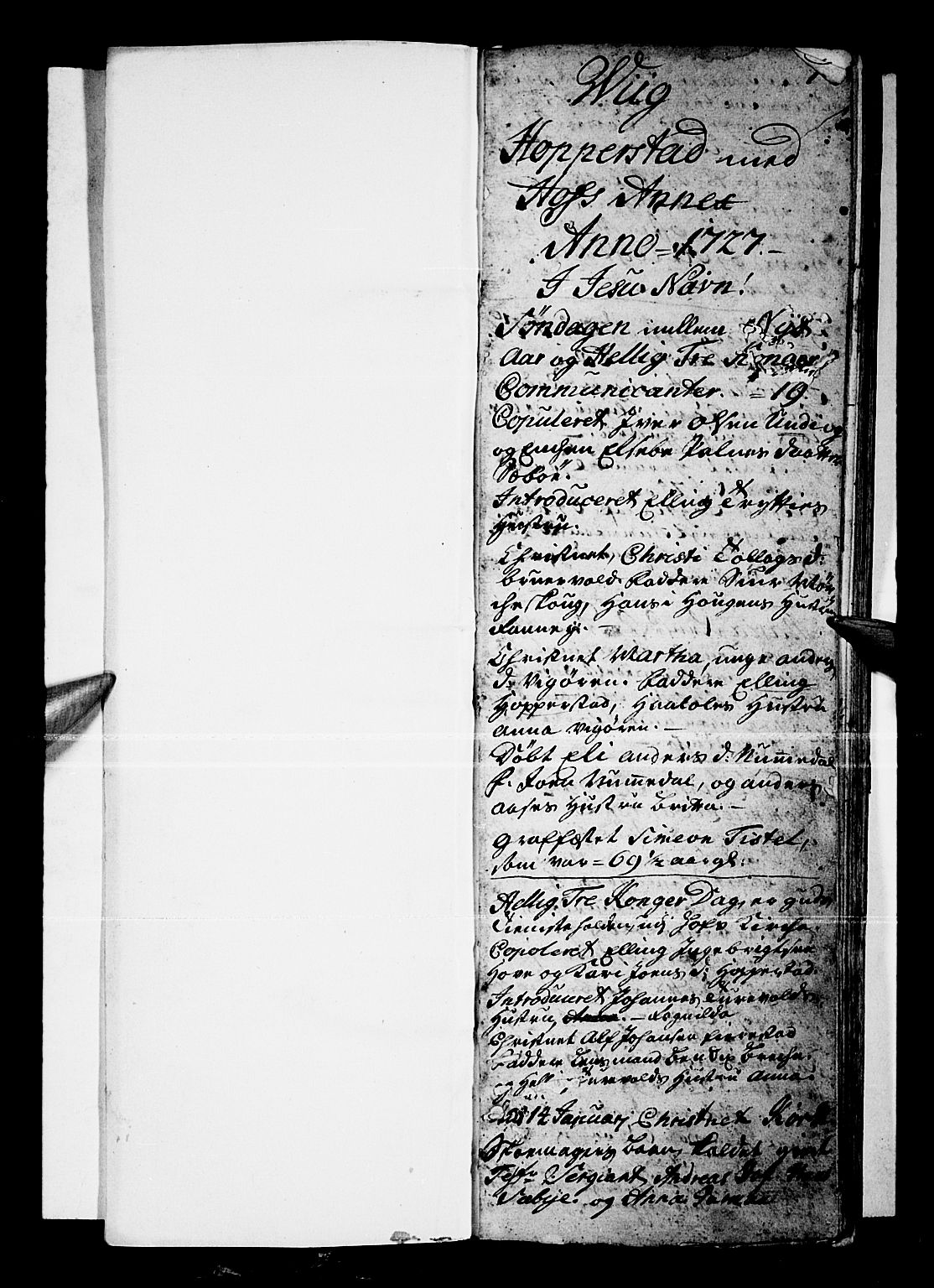 Vik sokneprestembete, AV/SAB-A-81501/H/Haa/Haaa/L0001: Parish register (official) no. A 1 / 1, 1727-1740, p. 1