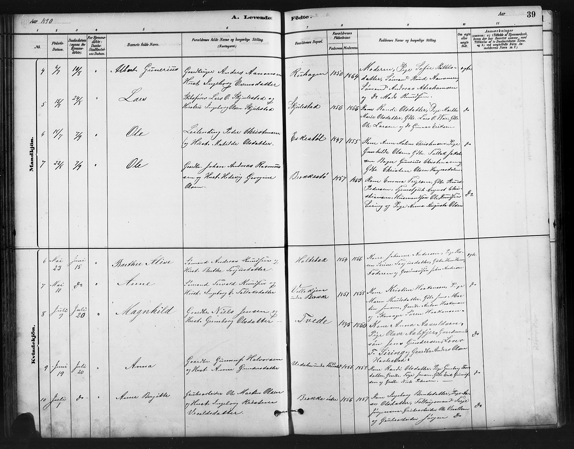 Austre Moland sokneprestkontor, AV/SAK-1111-0001/F/Fb/Fba/L0003: Parish register (copy) no. B 3, 1879-1914, p. 39