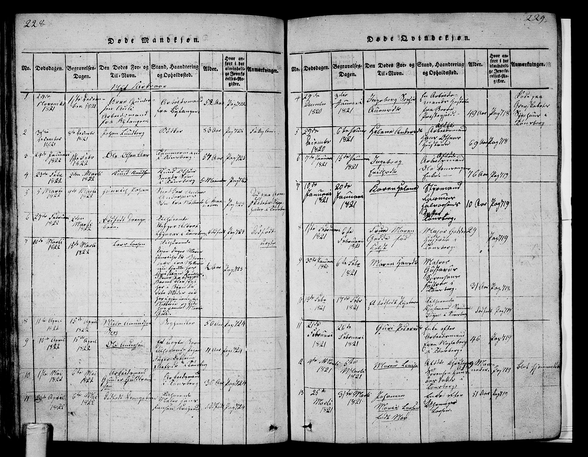 Tønsberg kirkebøker, SAKO/A-330/G/Ga/L0001: Parish register (copy) no. 1, 1813-1826, p. 228-229