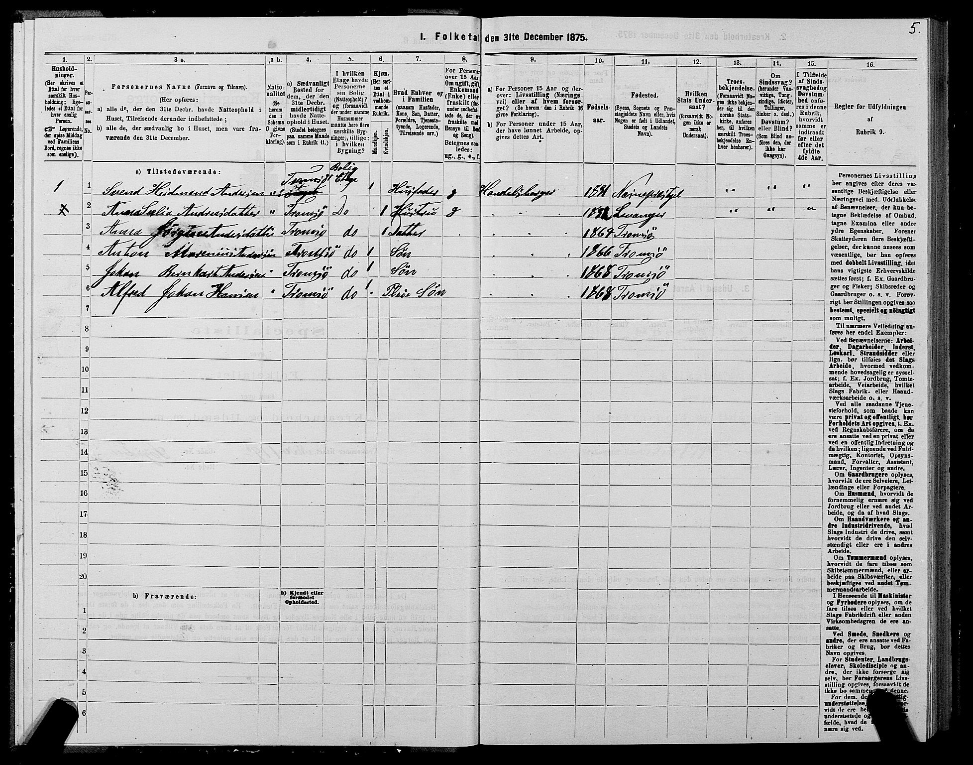 SATØ, 1875 census for 1902P Tromsø, 1875, p. 3005