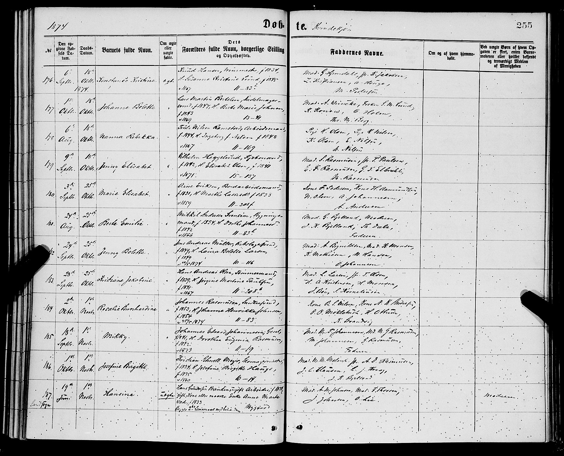 Domkirken sokneprestembete, SAB/A-74801/H/Hab/L0013: Parish register (copy) no. B 6, 1869-1876, p. 255