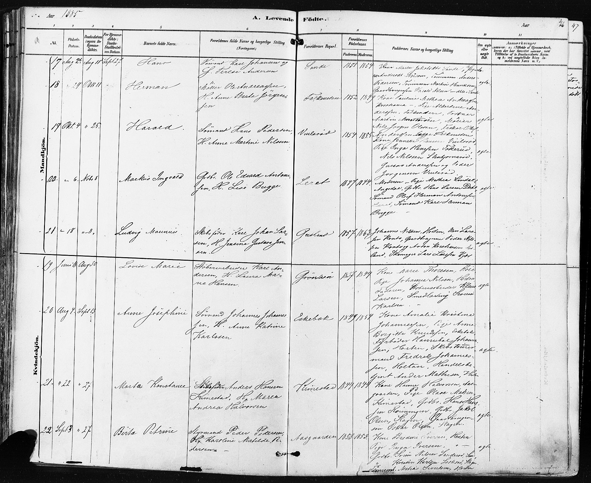 Borre kirkebøker, AV/SAKO-A-338/F/Fa/L0009: Parish register (official) no. I 9, 1878-1896, p. 46