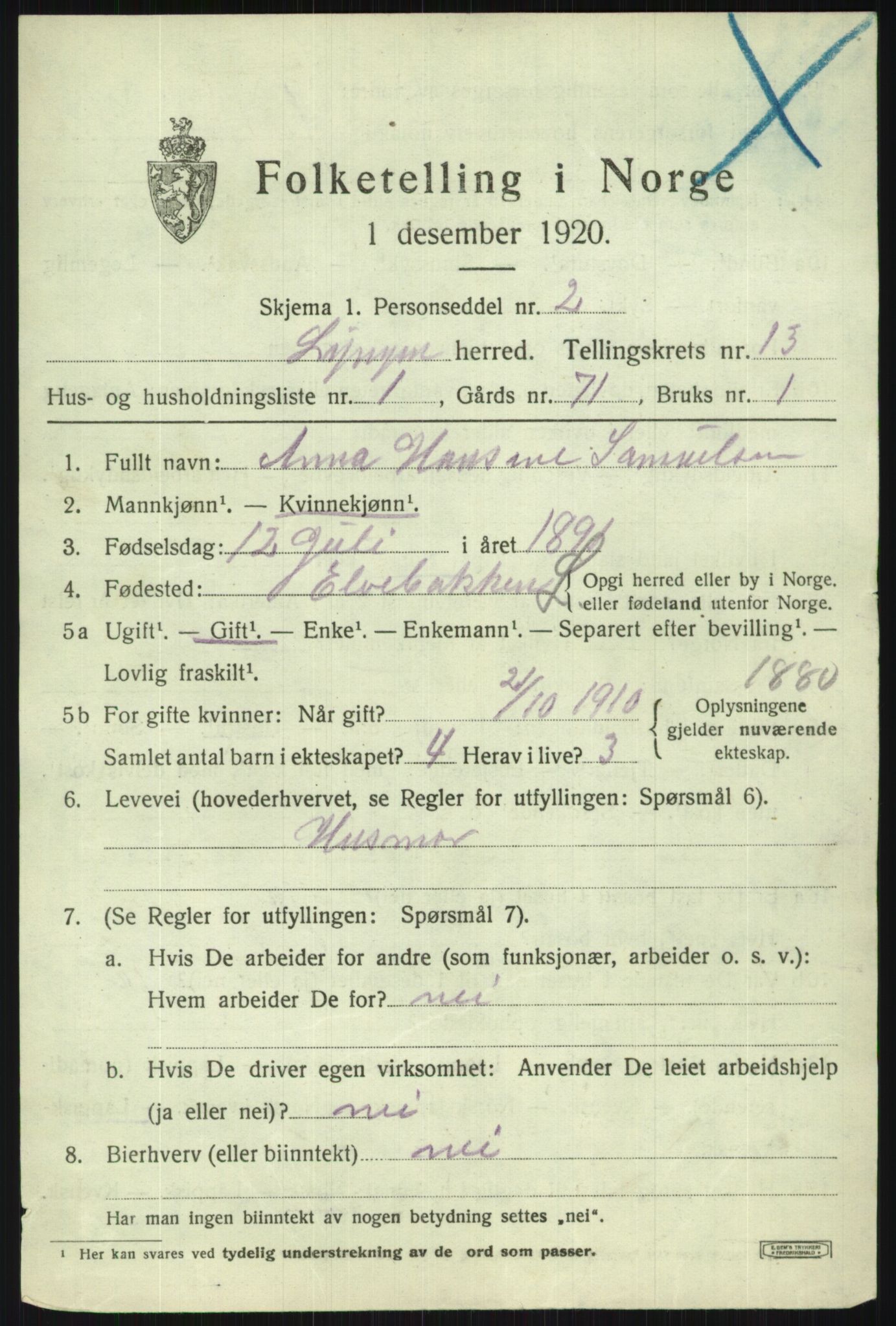 SATØ, 1920 census for Lyngen, 1920, p. 10057