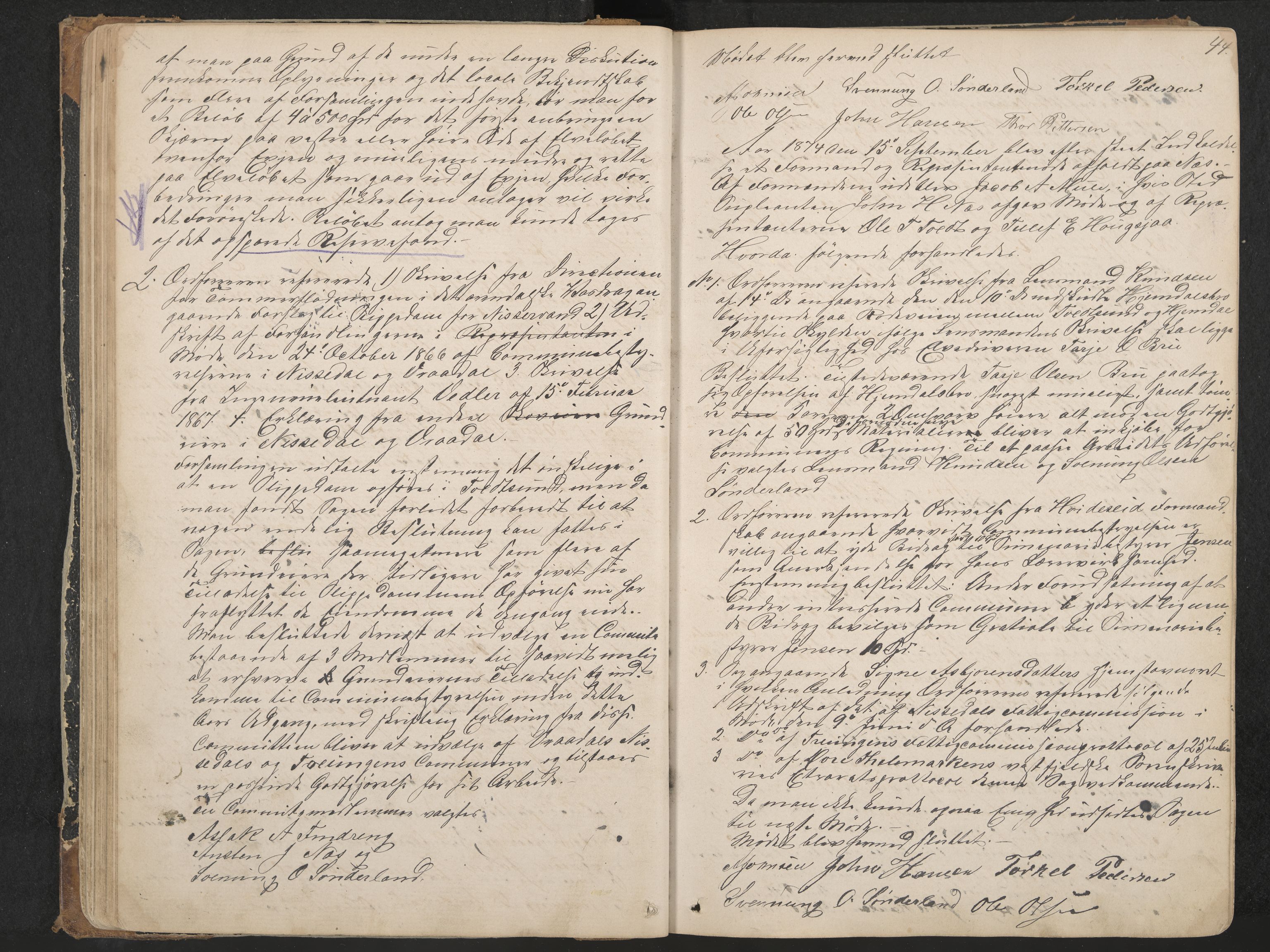 Nissedal formannskap og sentraladministrasjon, IKAK/0830021-1/A/L0002: Møtebok, 1870-1892, p. 44