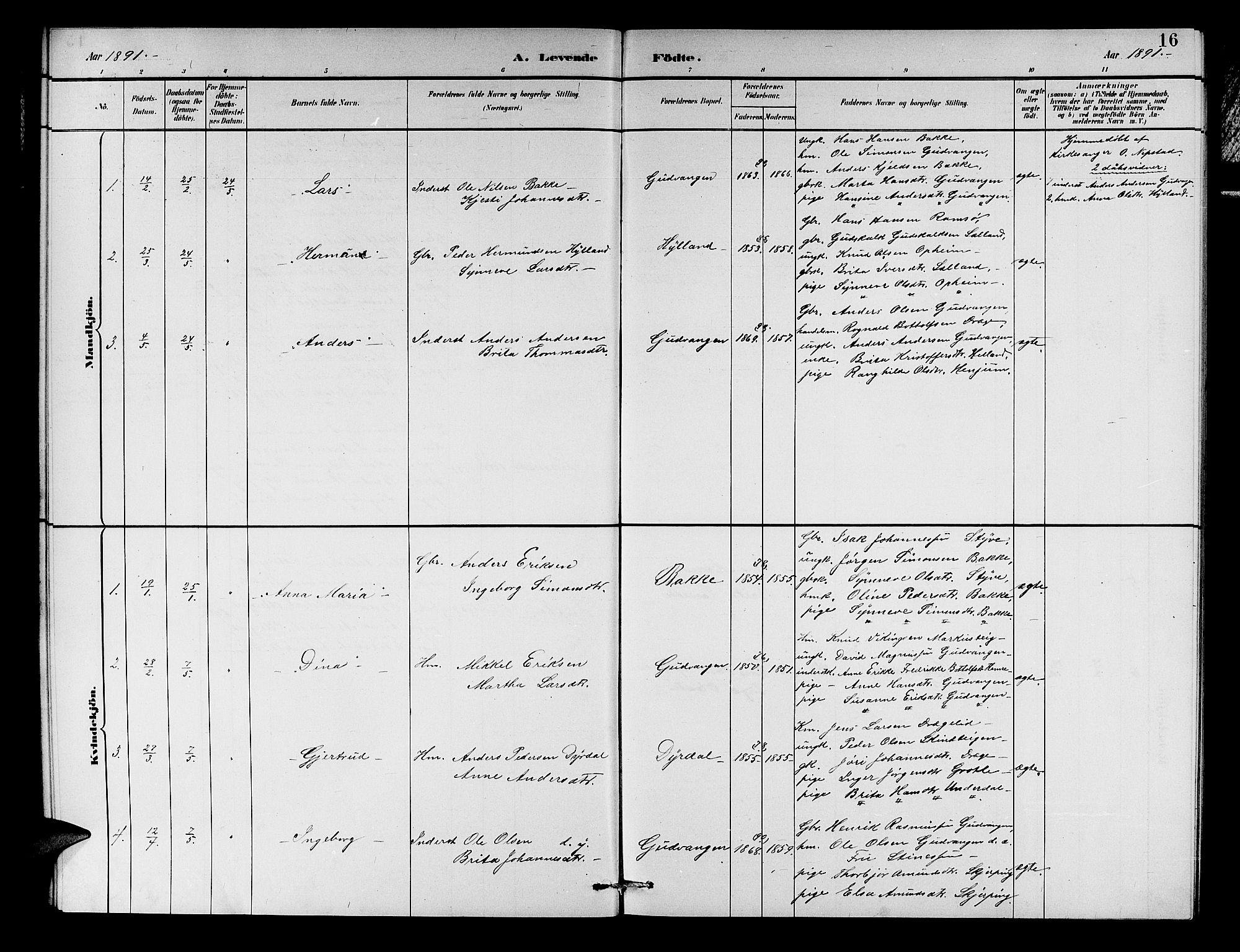 Aurland sokneprestembete, AV/SAB-A-99937/H/Hb/Hbc/L0002: Parish register (copy) no. C 2, 1883-1900, p. 16