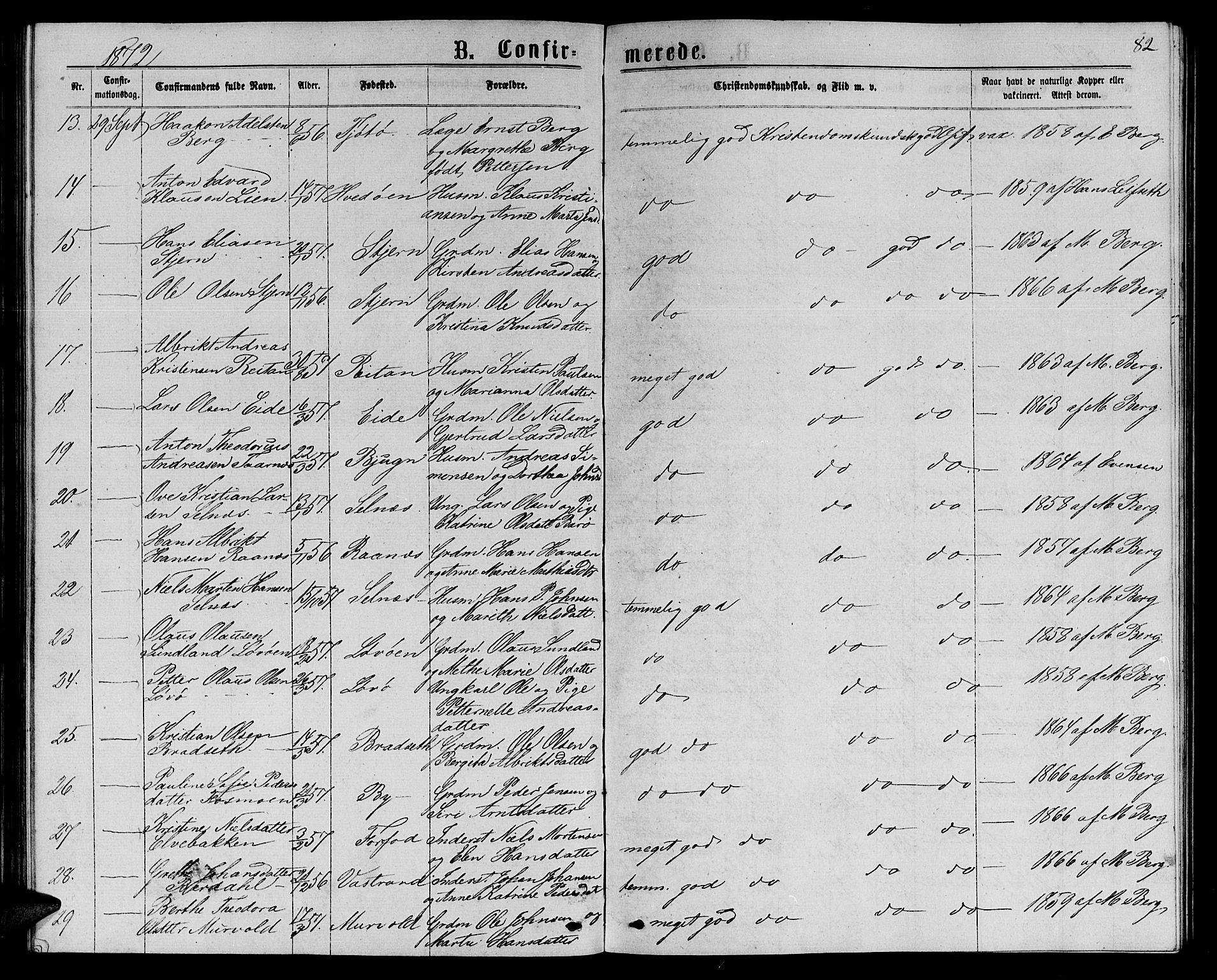 Ministerialprotokoller, klokkerbøker og fødselsregistre - Sør-Trøndelag, AV/SAT-A-1456/655/L0686: Parish register (copy) no. 655C02, 1866-1879, p. 82