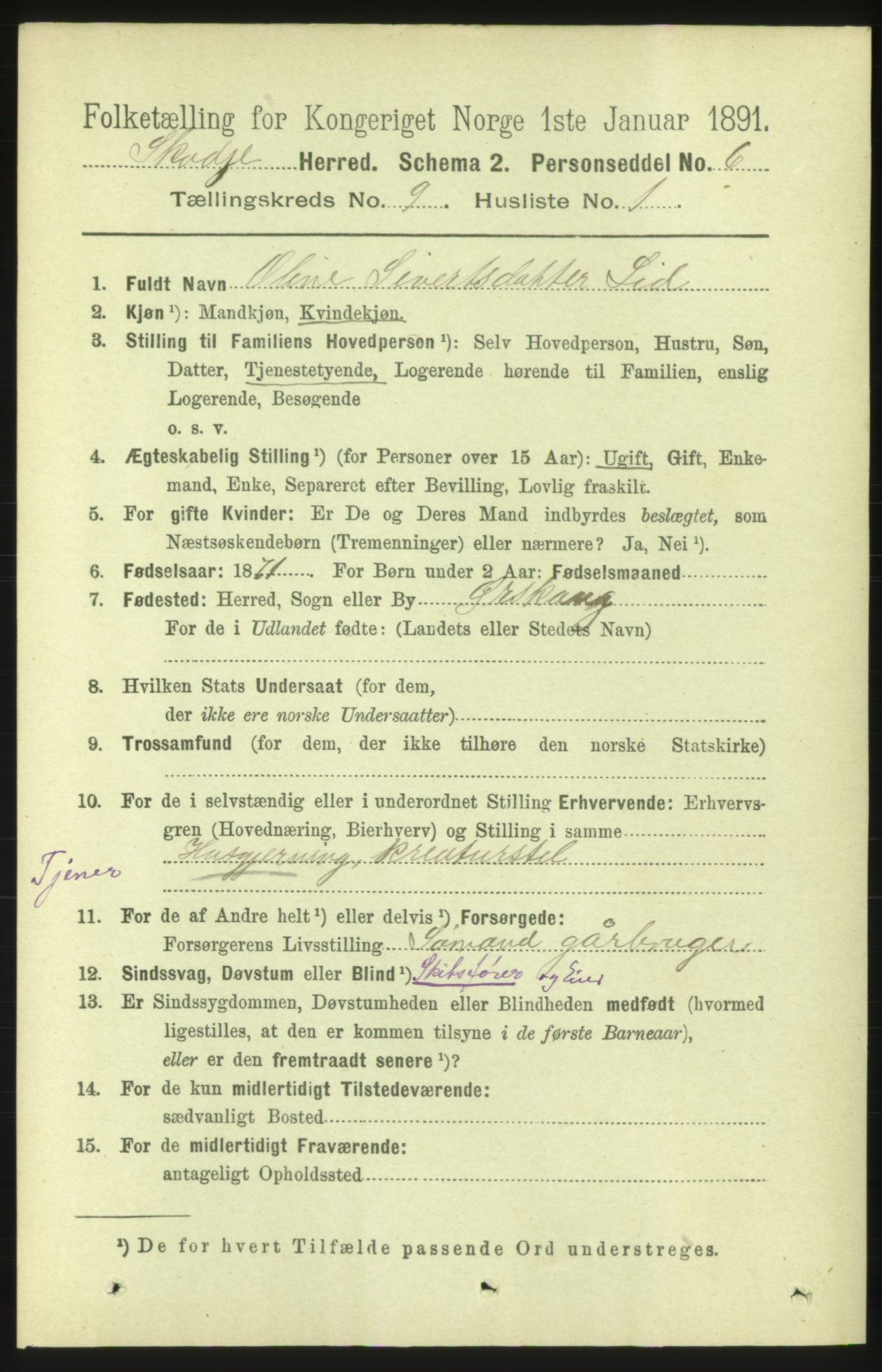 RA, 1891 census for 1529 Skodje, 1891, p. 1864