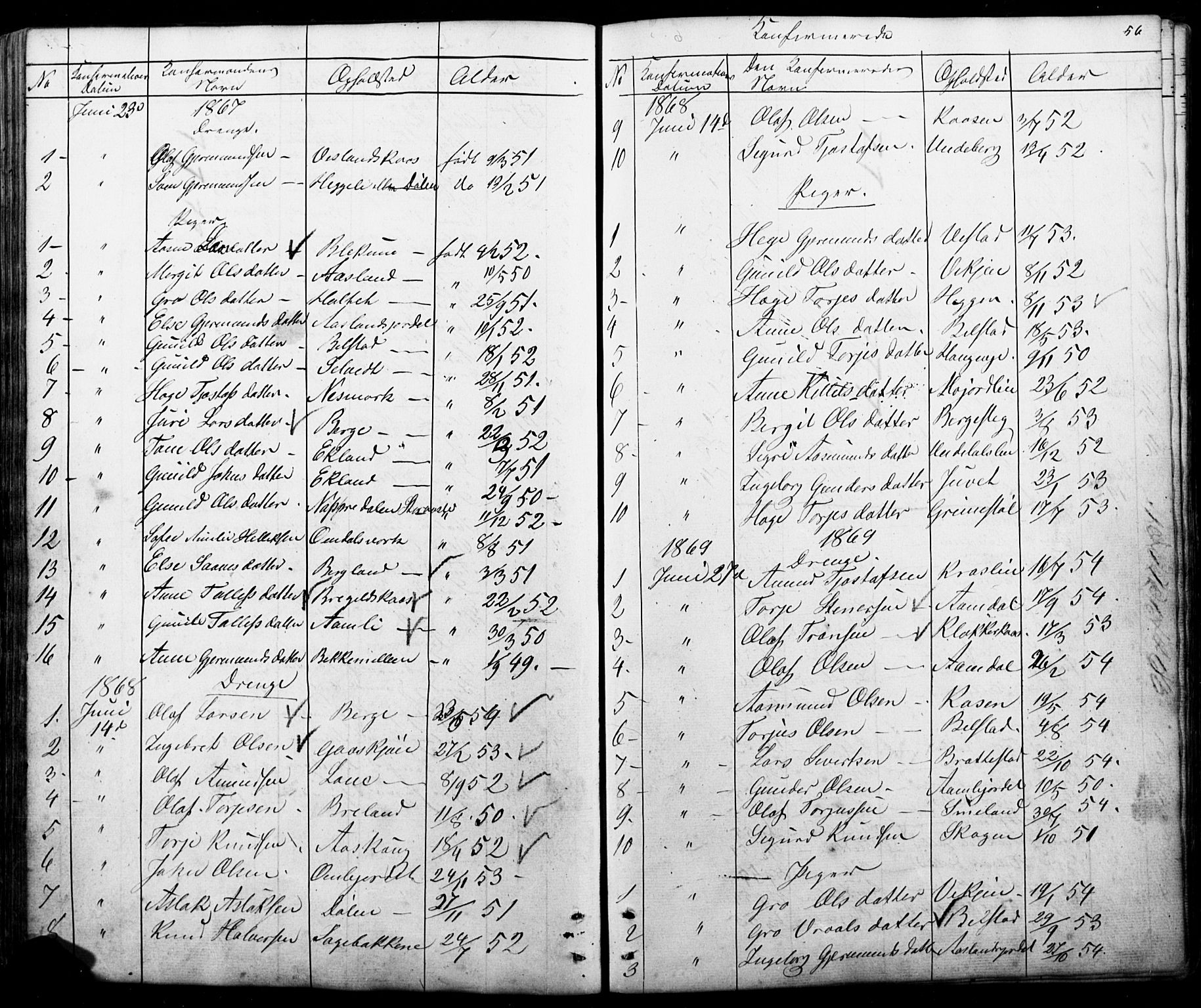 Mo kirkebøker, SAKO/A-286/G/Gb/L0002: Parish register (copy) no. II 2, 1851-1890, p. 56