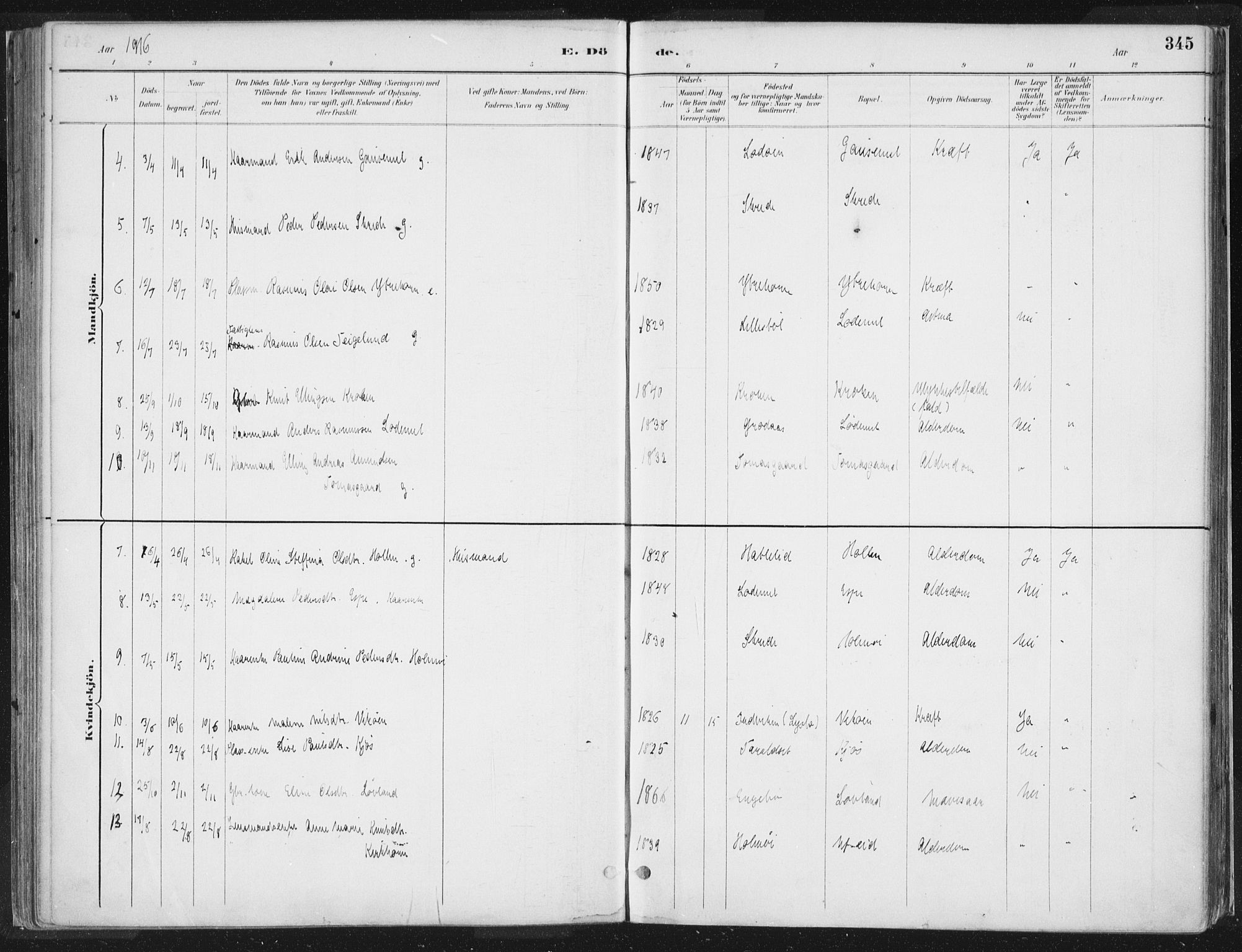 Hornindal sokneprestembete, AV/SAB-A-82401/H/Haa/Haaa/L0003/0002: Parish register (official) no. A 3B, 1885-1917, p. 345