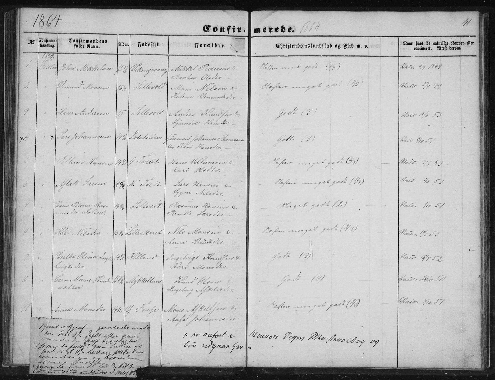 Alversund Sokneprestembete, SAB/A-73901/H/Ha/Hab: Parish register (copy) no. A 1, 1852-1864, p. 41