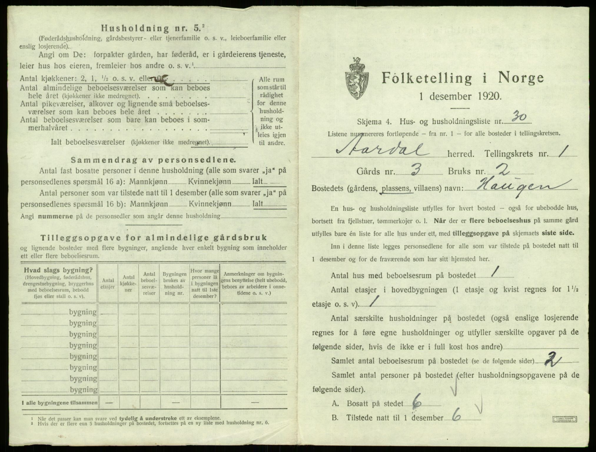 SAB, 1920 census for Årdal, 1920, p. 90