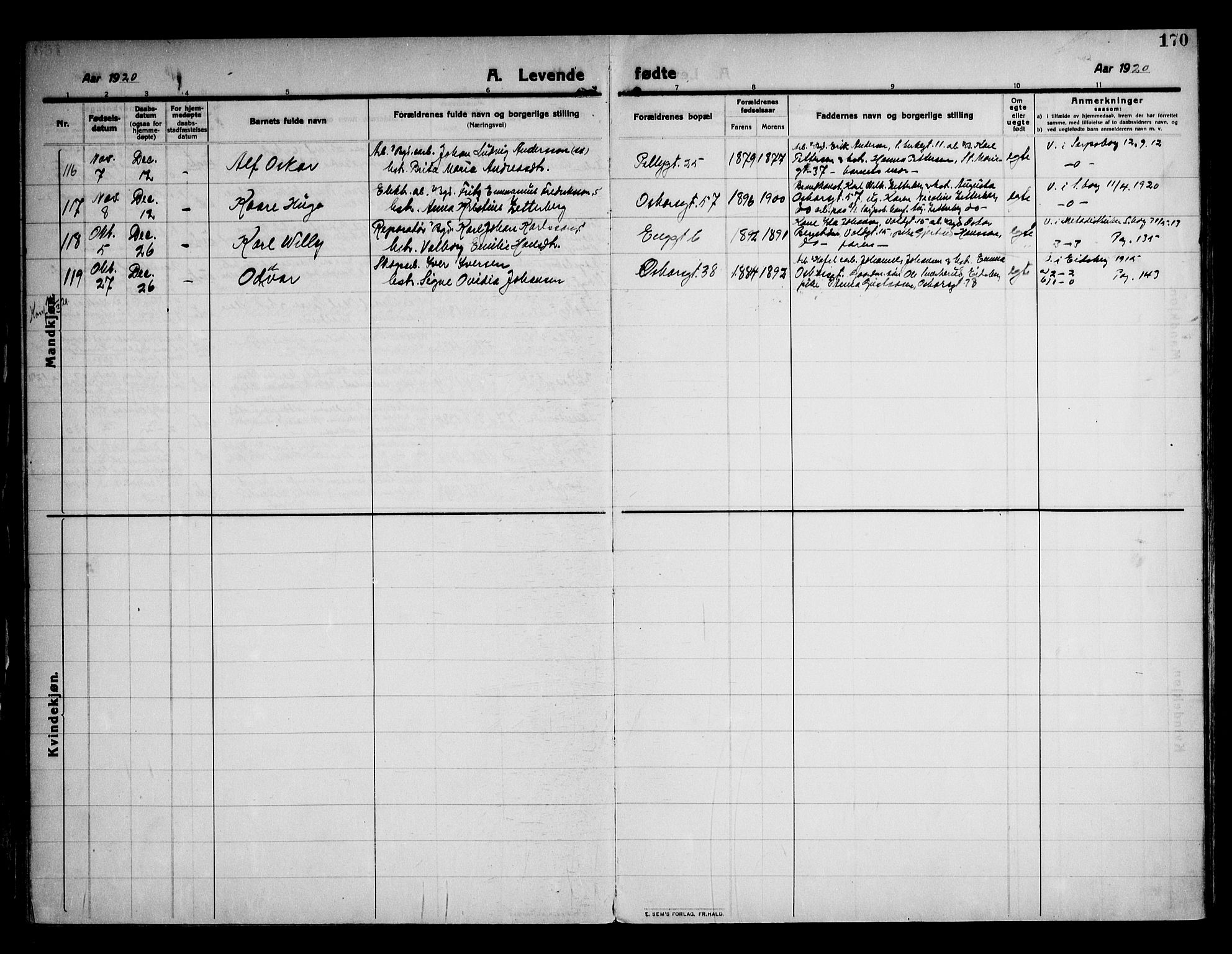 Sarpsborg prestekontor Kirkebøker, SAO/A-2006/F/Fa/L0008: Parish register (official) no. 8, 1910-1920, p. 170