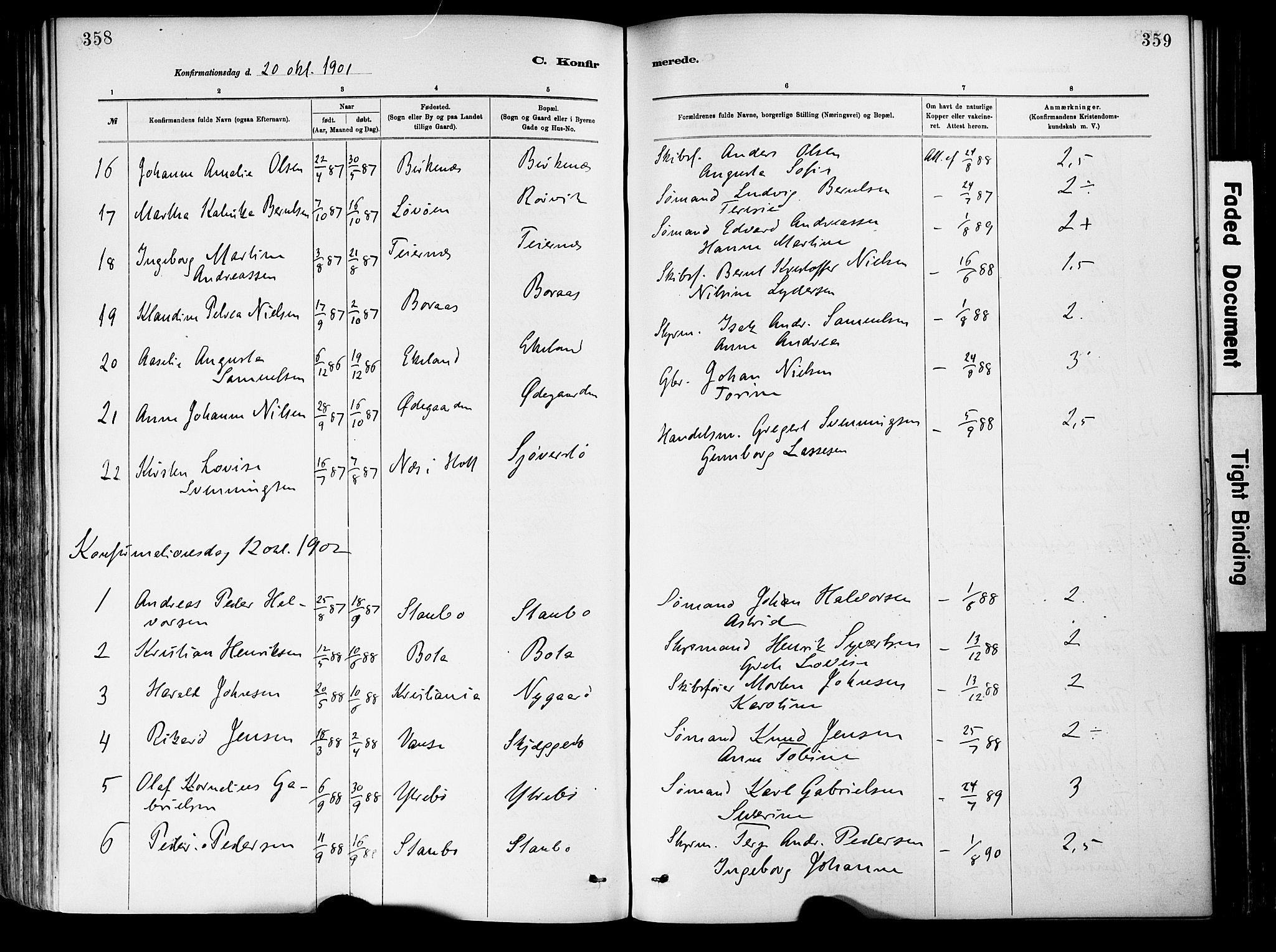 Dypvåg sokneprestkontor, SAK/1111-0007/F/Fa/Fab/L0001: Parish register (official) no. A 1, 1885-1912, p. 358-359