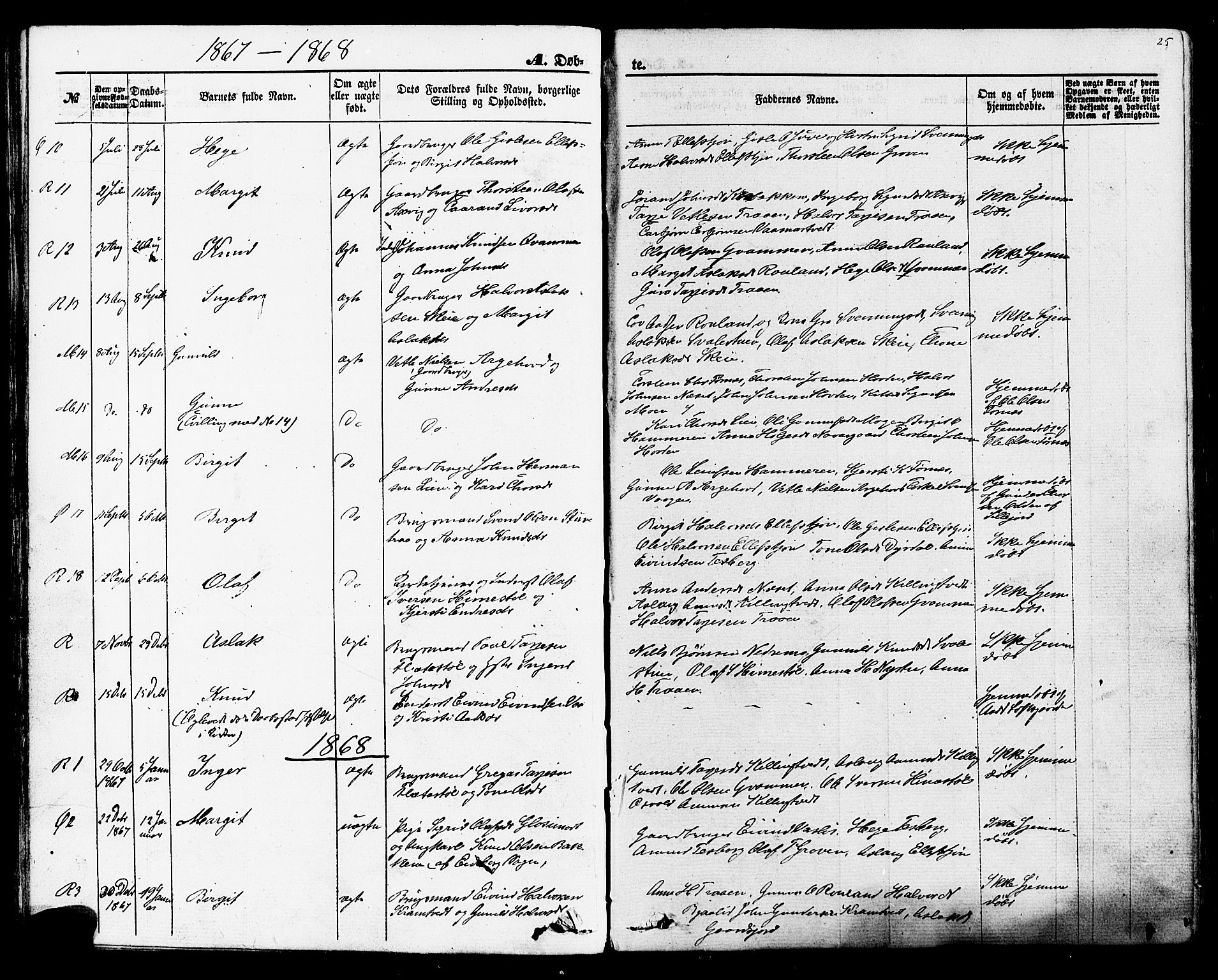 Rauland kirkebøker, AV/SAKO-A-292/F/Fa/L0003: Parish register (official) no. I 3, 1859-1886, p. 25