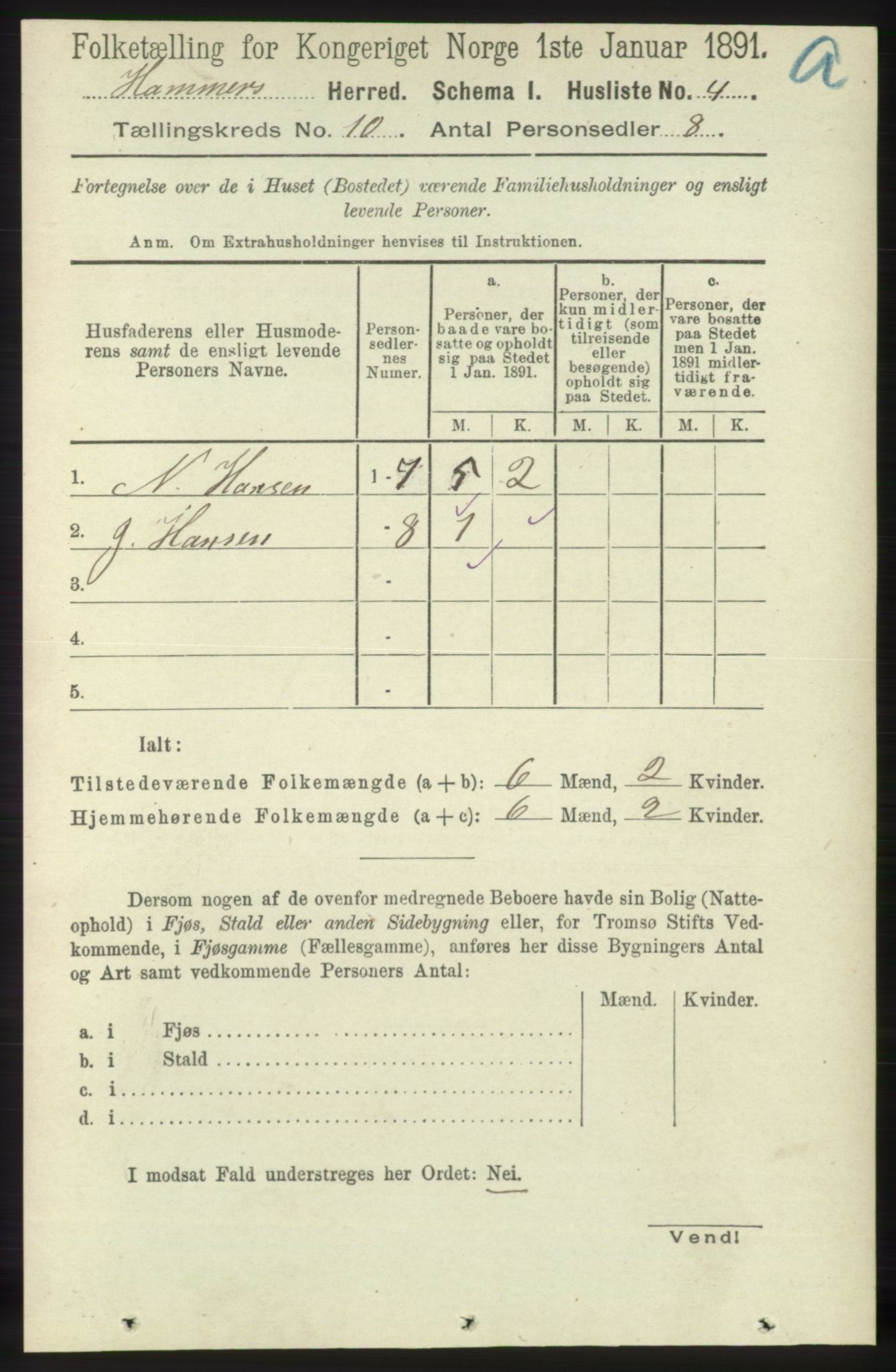 RA, 1891 census for 1254 Hamre, 1891, p. 2737