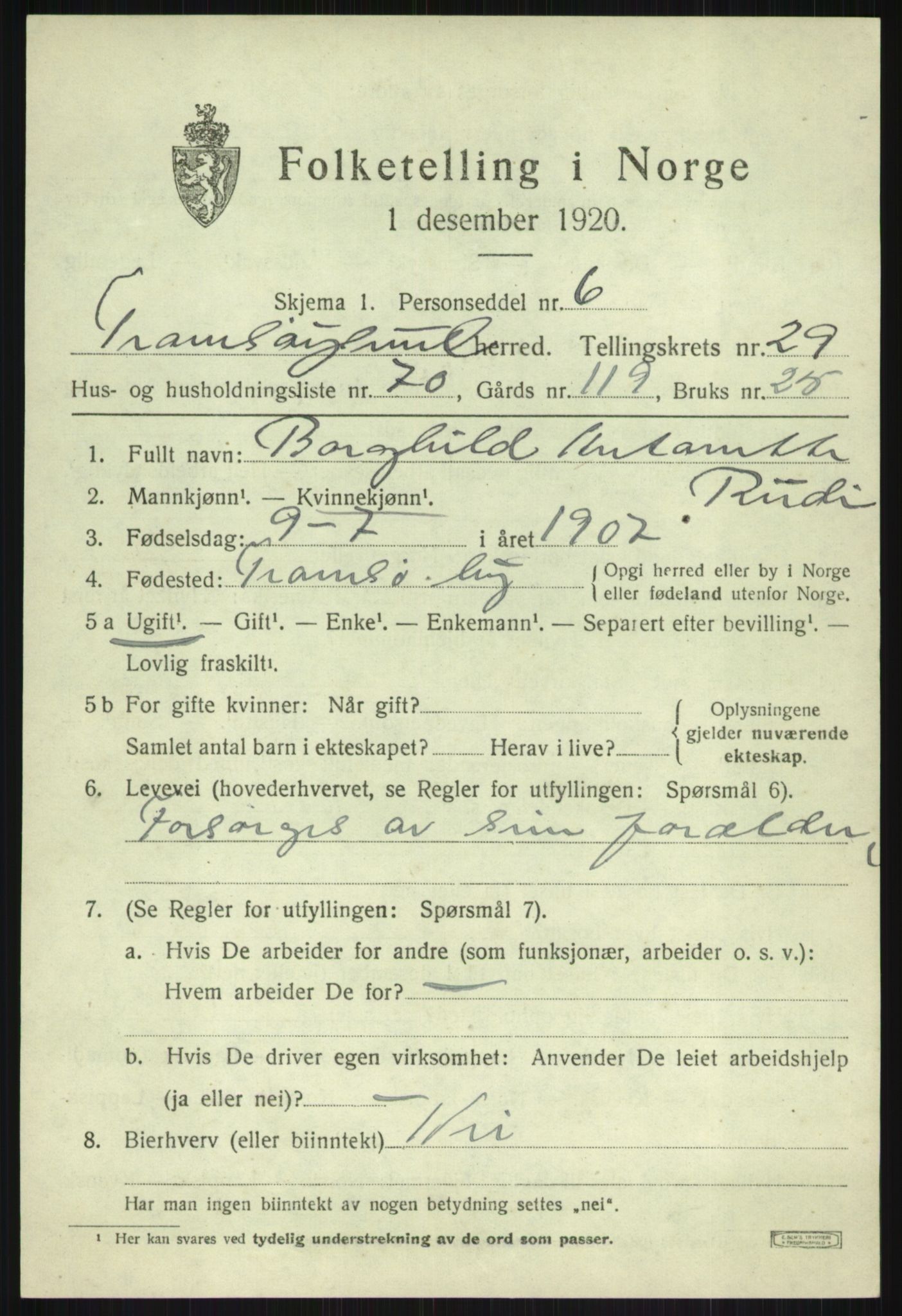 SATØ, 1920 census for Tromsøysund, 1920, p. 14230