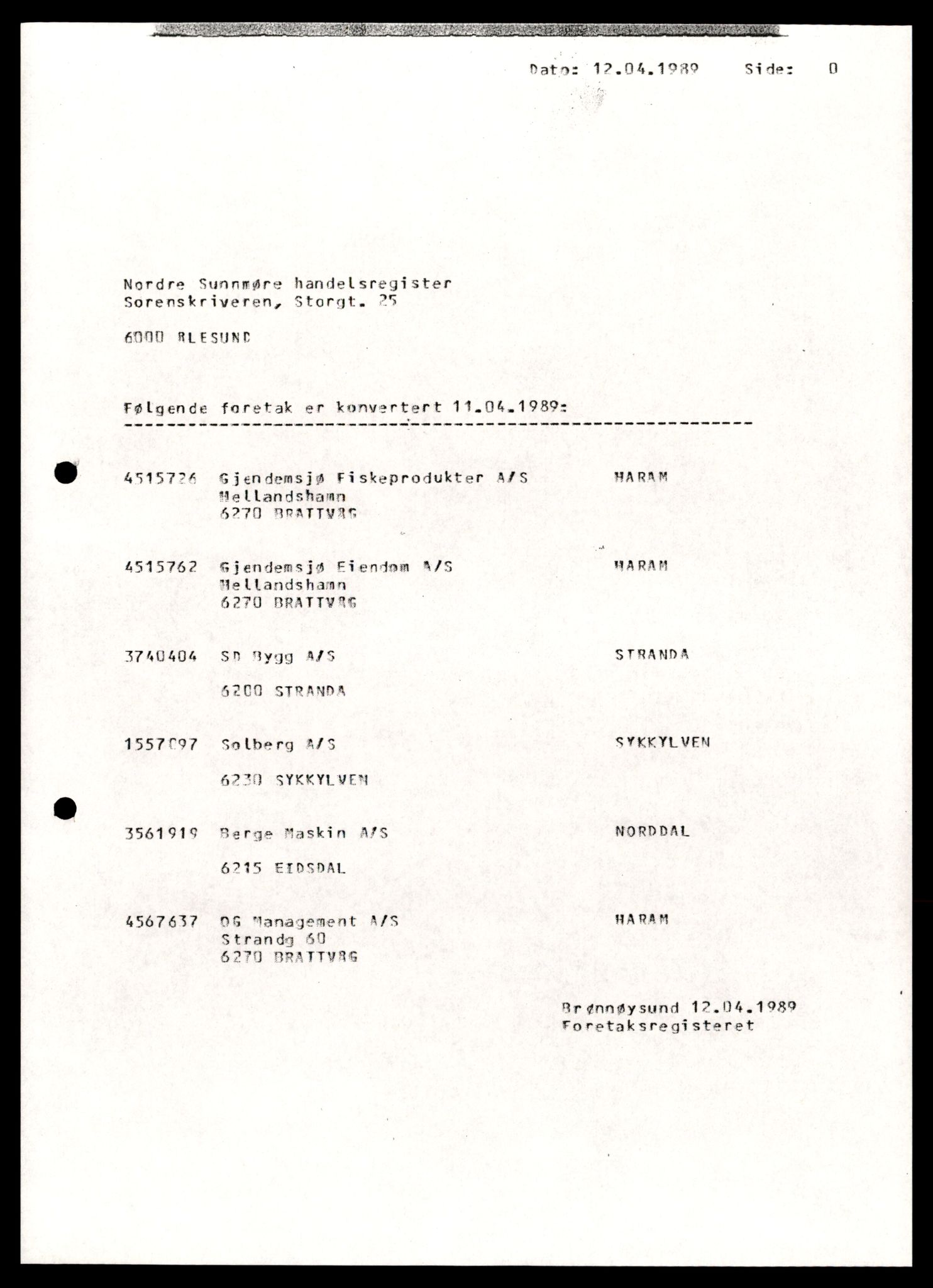 Nordre Sunnmøre sorenskriveri, AV/SAT-A-0006/2/J/Jd/Jde/L0045: Bilag. Aksjeselskap, Sd-Sk, 1944-1990, p. 1