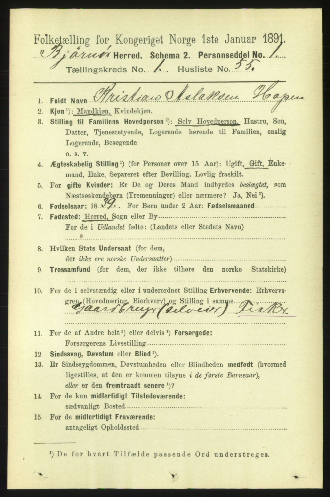 RA, 1891 census for 1632 Bjørnør, 1891, p. 445