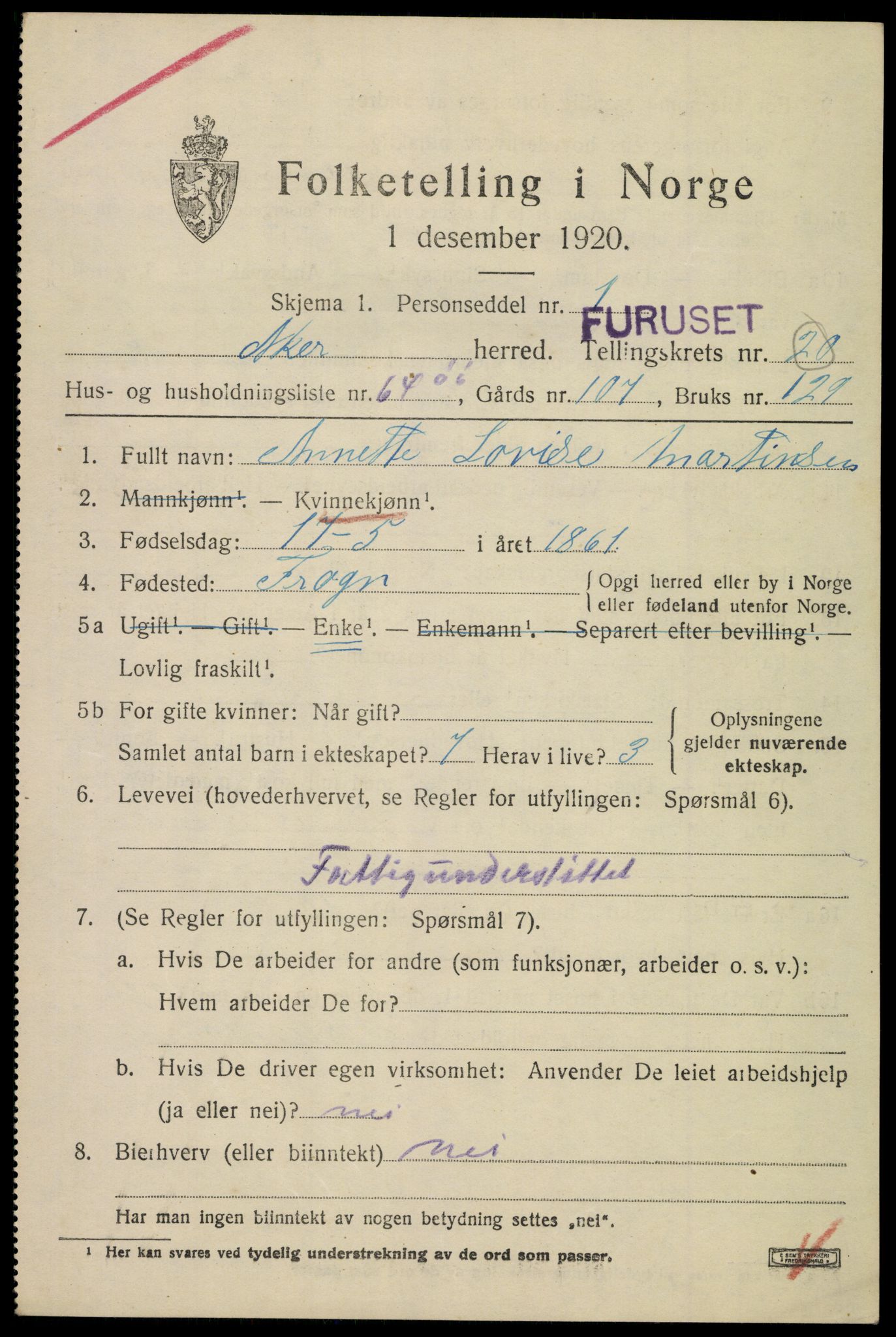 SAO, 1920 census for Aker, 1920, p. 122022