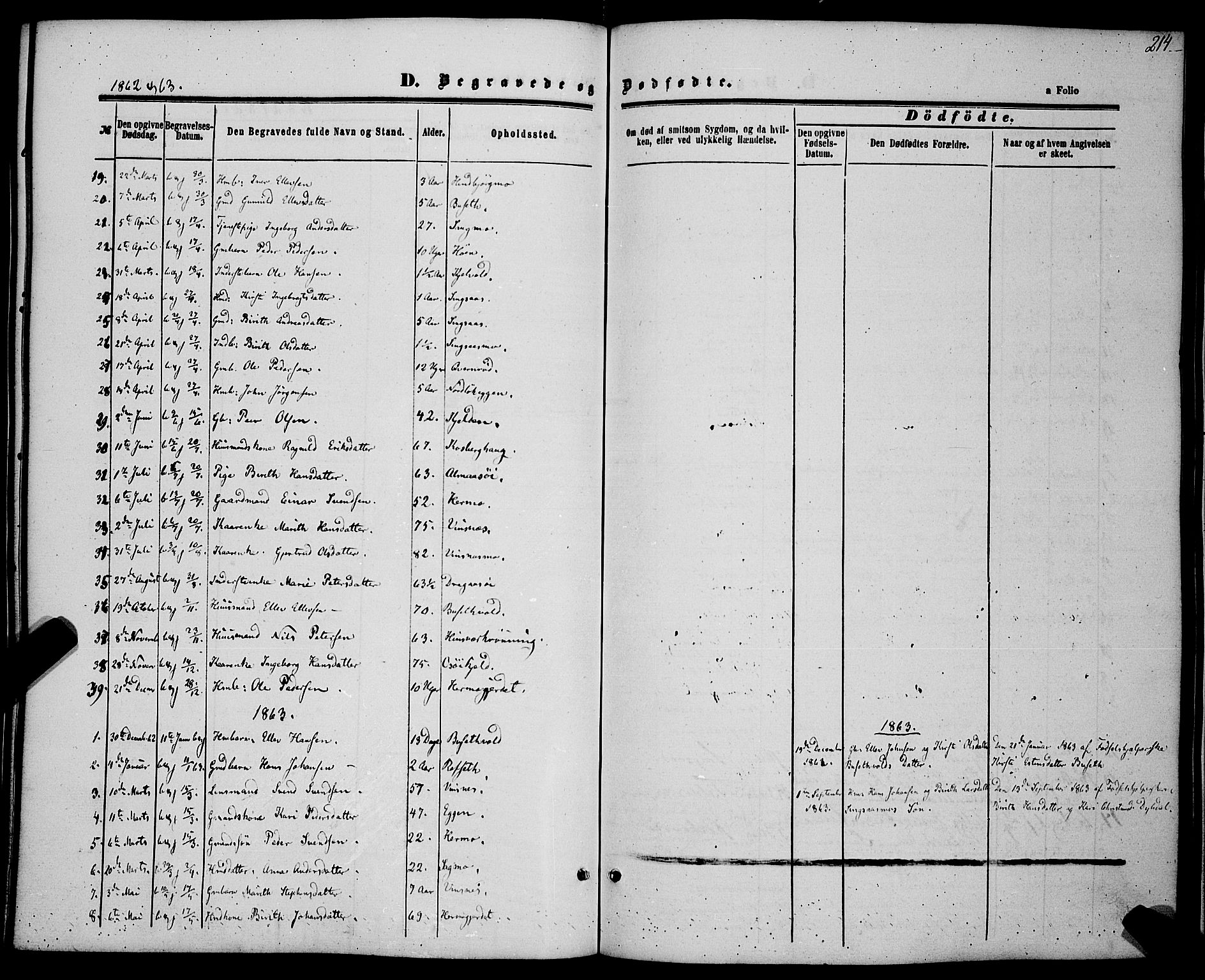 Ministerialprotokoller, klokkerbøker og fødselsregistre - Sør-Trøndelag, SAT/A-1456/685/L0967: Parish register (official) no. 685A07 /2, 1860-1869, p. 214