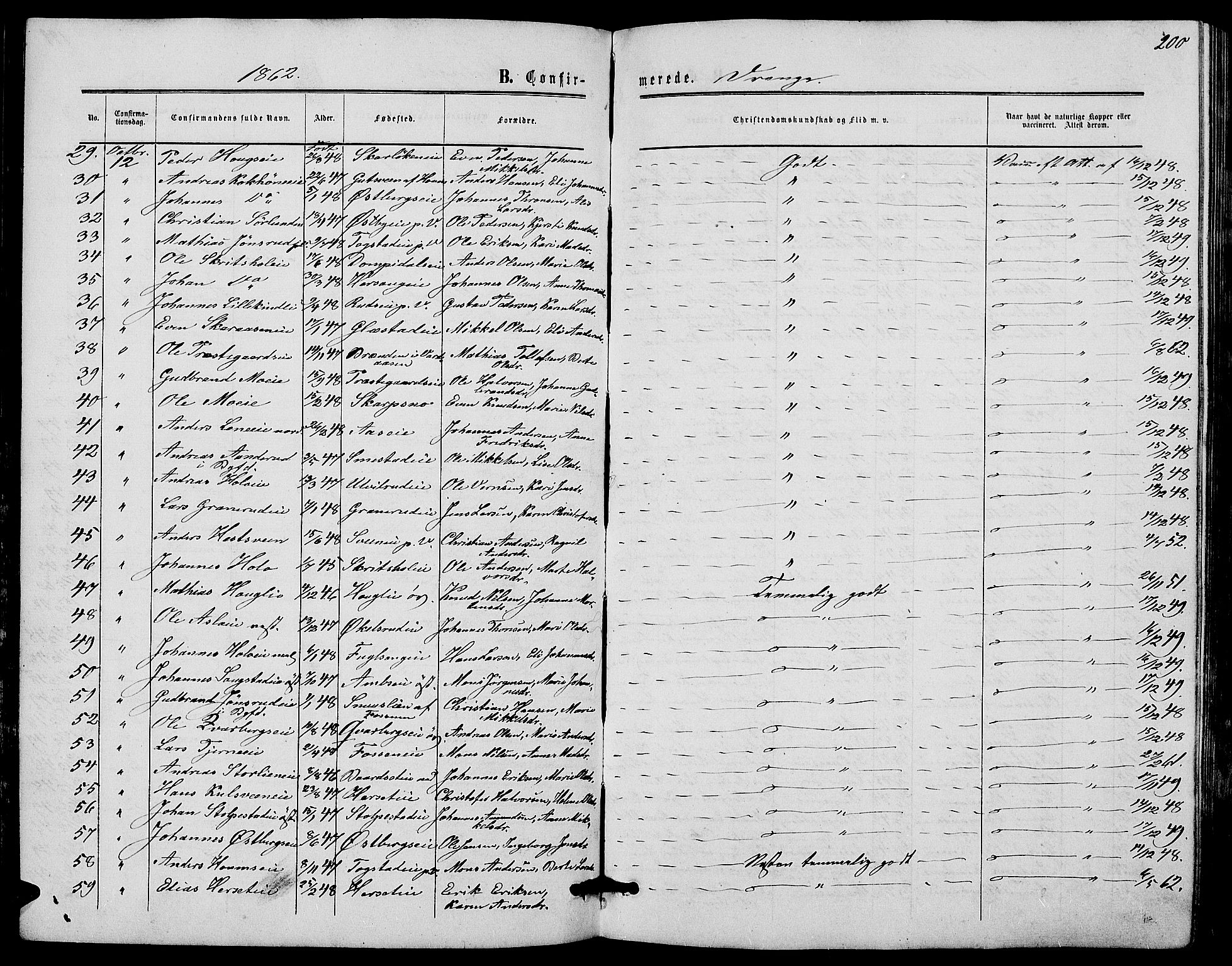 Ringsaker prestekontor, AV/SAH-PREST-014/L/La/L0007: Parish register (copy) no. 7, 1861-1869, p. 200