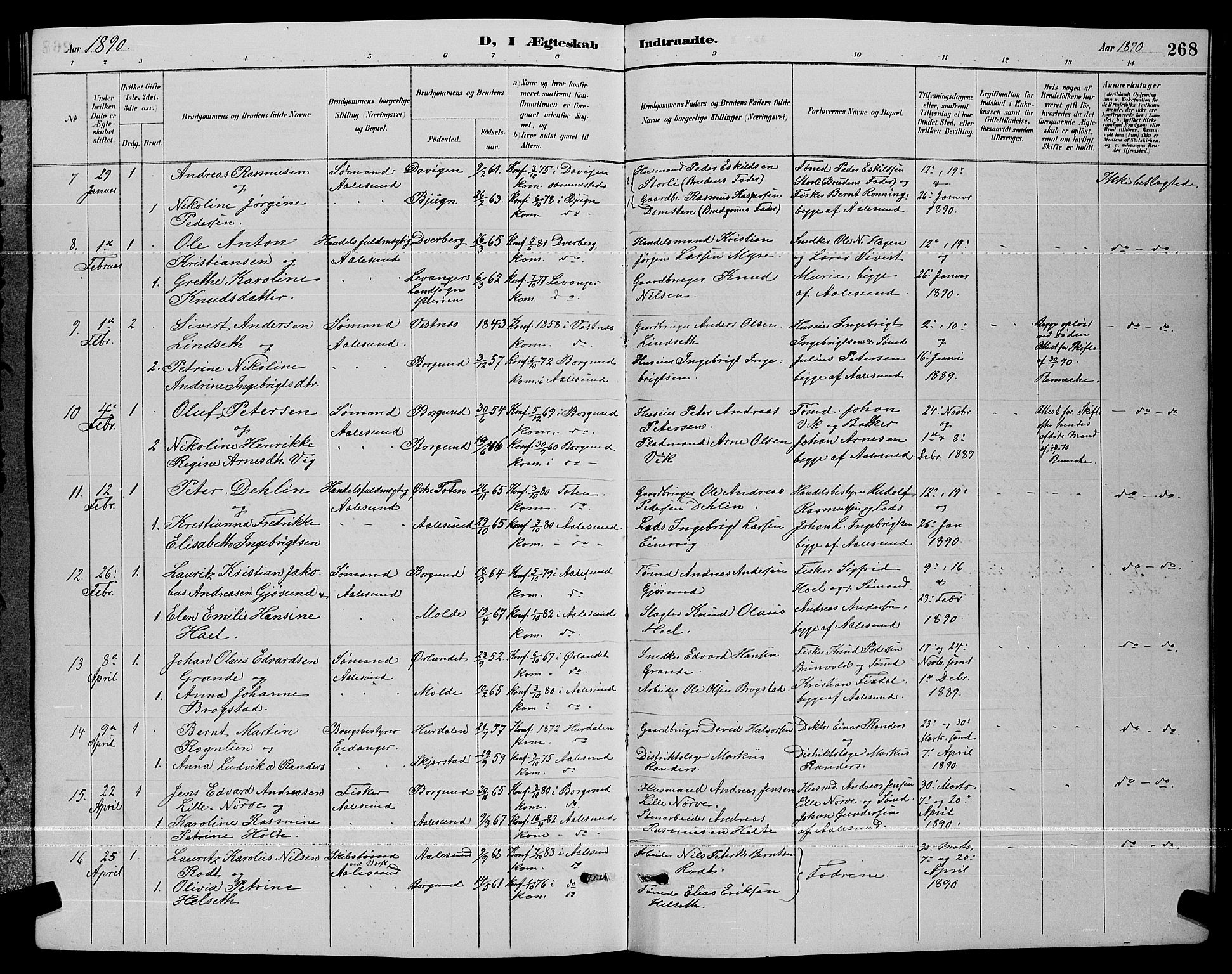 Ministerialprotokoller, klokkerbøker og fødselsregistre - Møre og Romsdal, AV/SAT-A-1454/529/L0467: Parish register (copy) no. 529C04, 1889-1897, p. 268