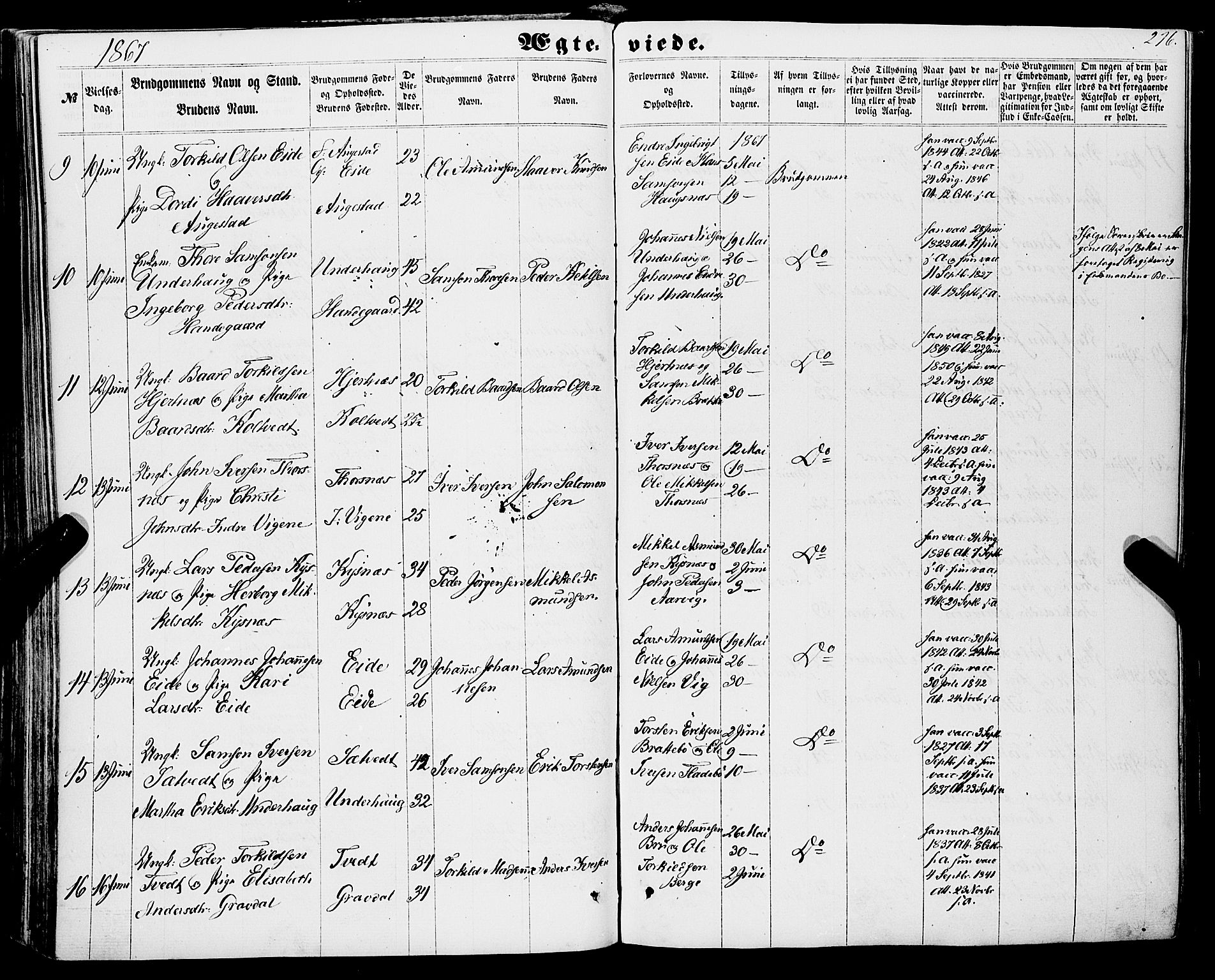 Strandebarm sokneprestembete, AV/SAB-A-78401/H/Haa: Parish register (official) no. A 8, 1858-1872, p. 276