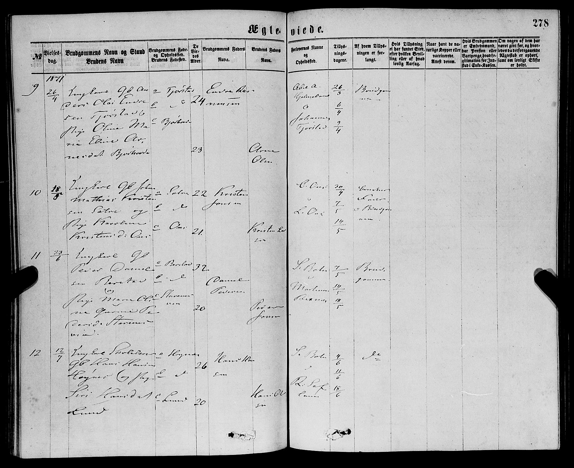 Eid sokneprestembete, AV/SAB-A-82301/H/Haa/Haaa/L0010: Parish register (official) no. A 10, 1867-1878, p. 278