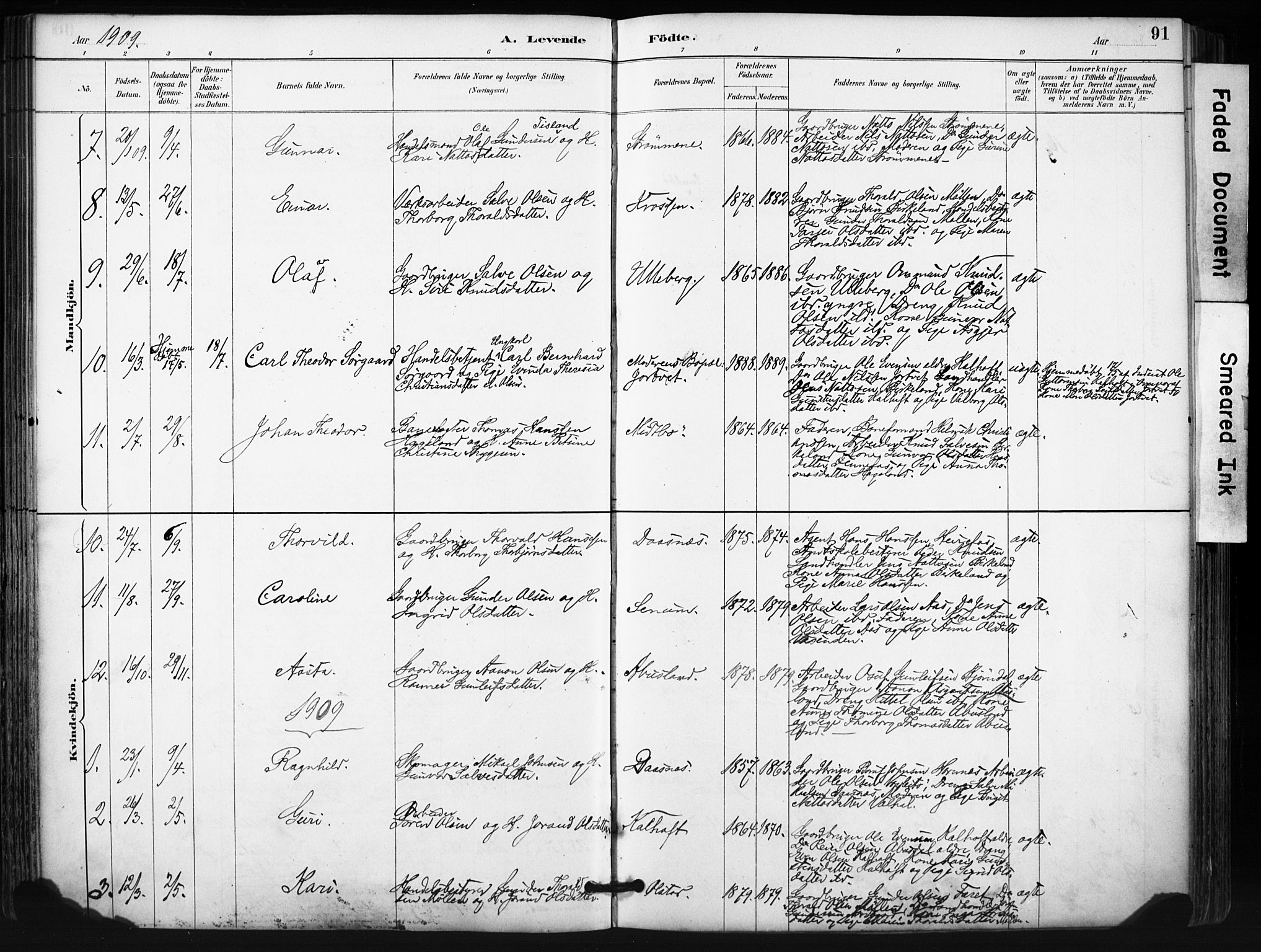 Evje sokneprestkontor, AV/SAK-1111-0008/F/Fa/Fab/L0003: Parish register (official) no. A 3, 1884-1909, p. 91